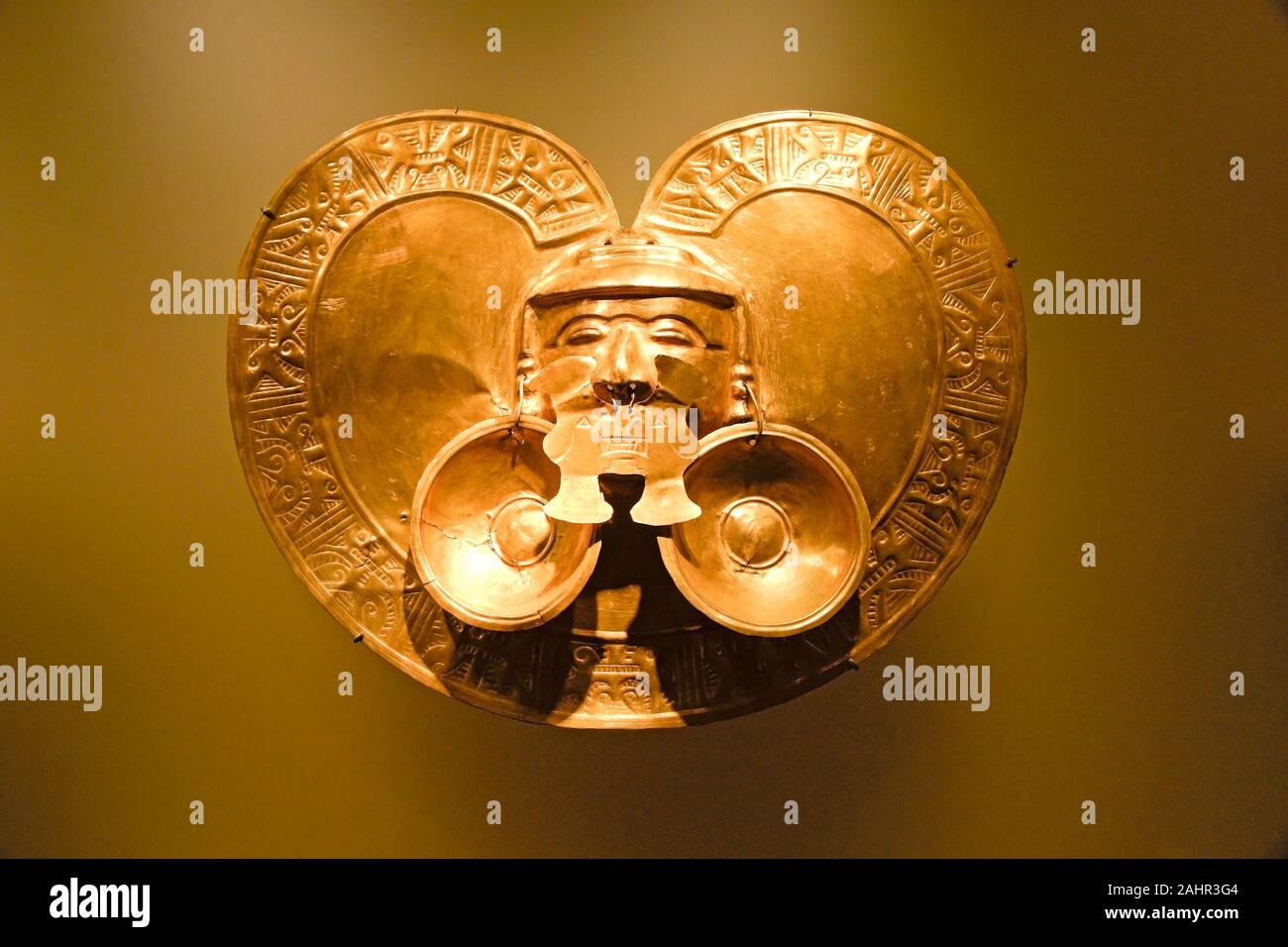 Ein gold Calima Artefakt auf Anzeige im Museo del Oro (Gold Museum), Bogota, Kolumbien Stockfoto