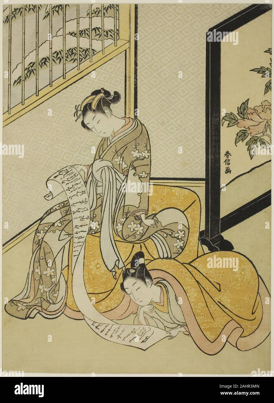 Suzuki Harunobu. Paar lesen einen Brief. 1765-1770. Japan. Farbe holzschnitt; chuban Stockfoto