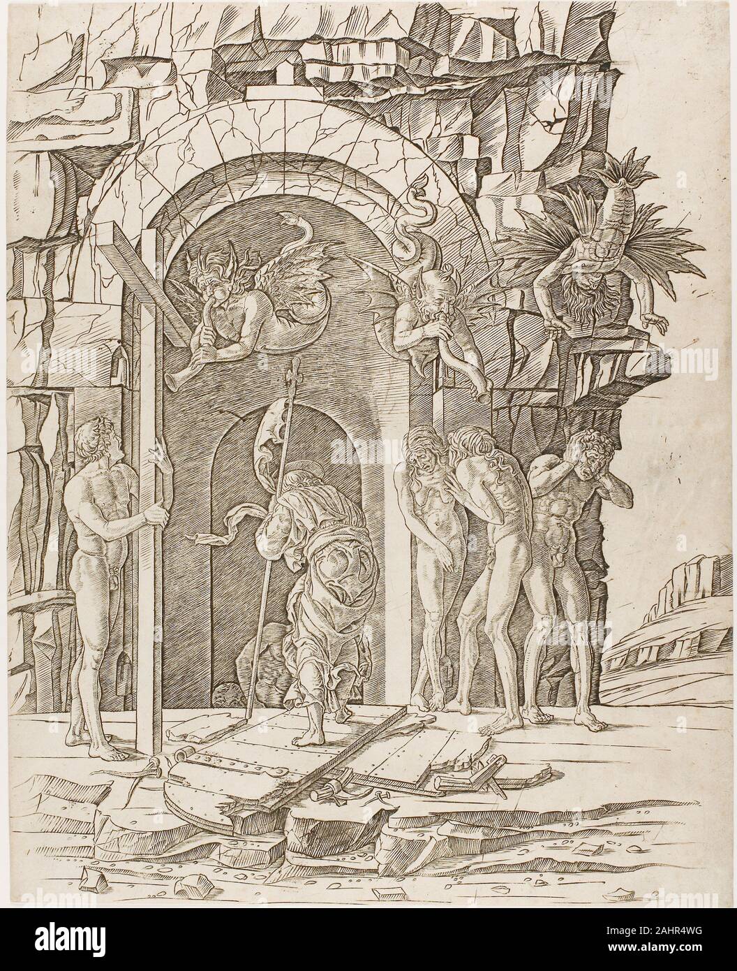 Schule von Andrea Mantegna. Abstieg in die Vorhölle. 1460-1470. Italien. Gravur auf Papier Stockfoto