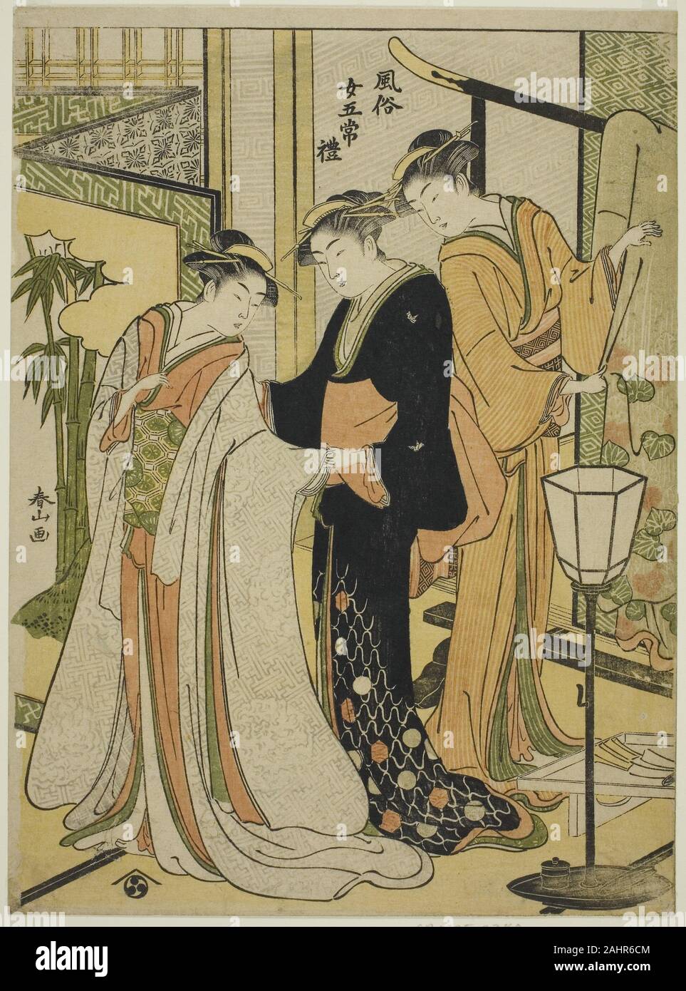 Katsukawa Shunzan. Höflichkeit (Rei), aus der Serie Fünf Tugenden in das Benehmen der Frauen (Fuzoku onna Gojo). 1776 - 1806. Japan. Farbe holzschnitt; chuban Stockfoto