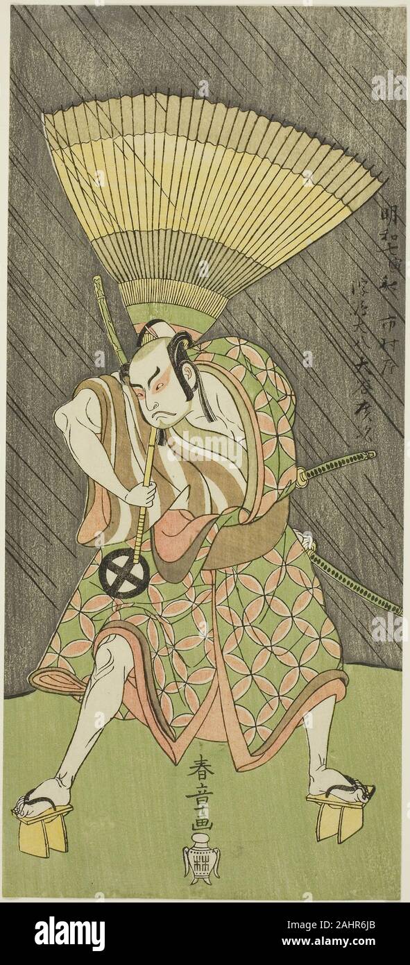 Shunsho Katsukawa. Der Schauspieler Otani Hiroji III, wahrscheinlich als Ukishima Daihachi im Spiel Shinasadame Soma keine mombi (Vergleich der Verdienste Festival Tag an Soma), am Ichimura Theater vom 23. Tag des siebten Monats, 1770 durchgeführt. 1765 - 1775. Japan. Farbe holzschnitt; hosoban Stockfoto