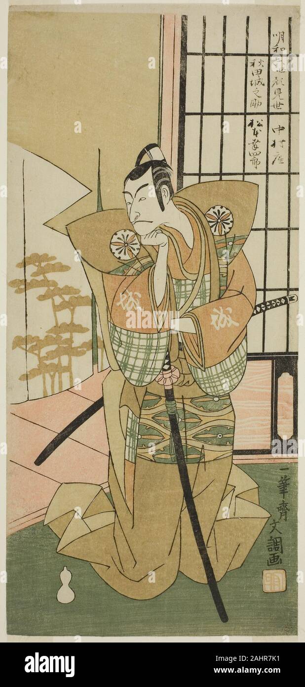 Ippitsusai Buncho. Der Schauspieler Matsumoto Koshiro III als Akita Jonosuke im Spiel Kawaranu Hanasakae Hachi keine Ki, durchgeführt an der Nakamura Theater im elften Monat, 1769. 1764 - 1774. Japan. Farbe holzschnitt; hosoban Stockfoto