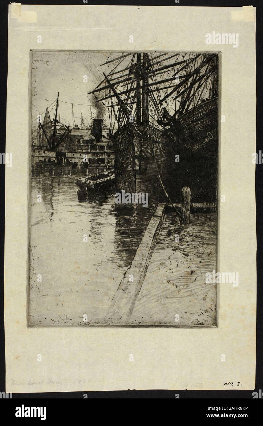 Charles Frederick William Mielatz. New South Ferry. 1904. In den Vereinigten Staaten. Drypoint in Schwarz mit Pinsel und Wasserfarbe auf Creme Japanisches Papier Stockfoto