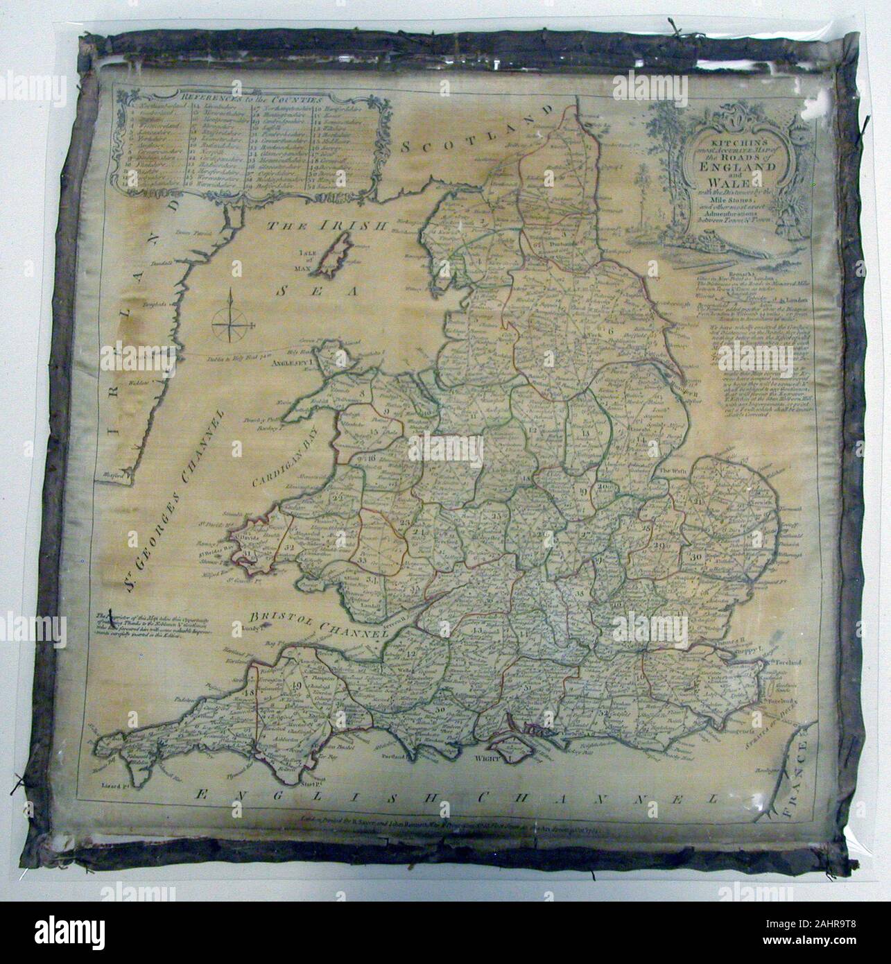 Panel (Karte). 1784. England. Seide, in Leinwandbindung; gedruckte Stockfoto