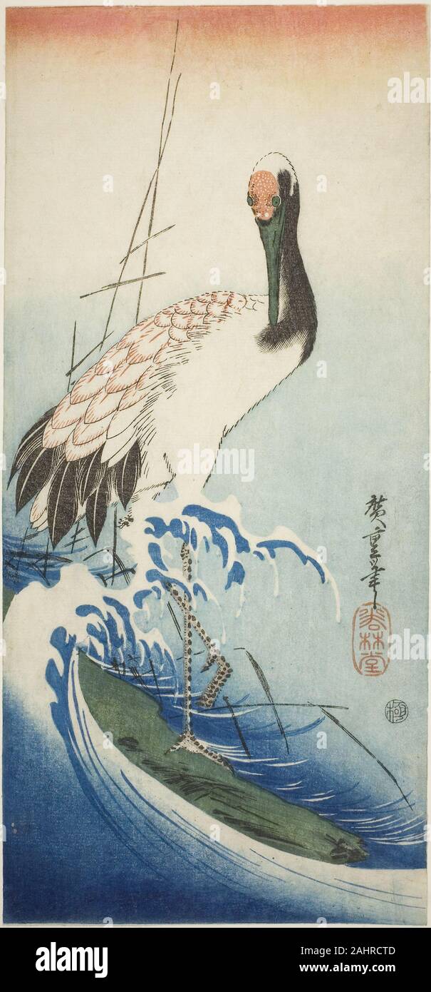 Utagawa Hiroshige. Kran und Wellen. 1830 - 1834. Japan. Farbe holzschnitt; otanzaku Stockfoto