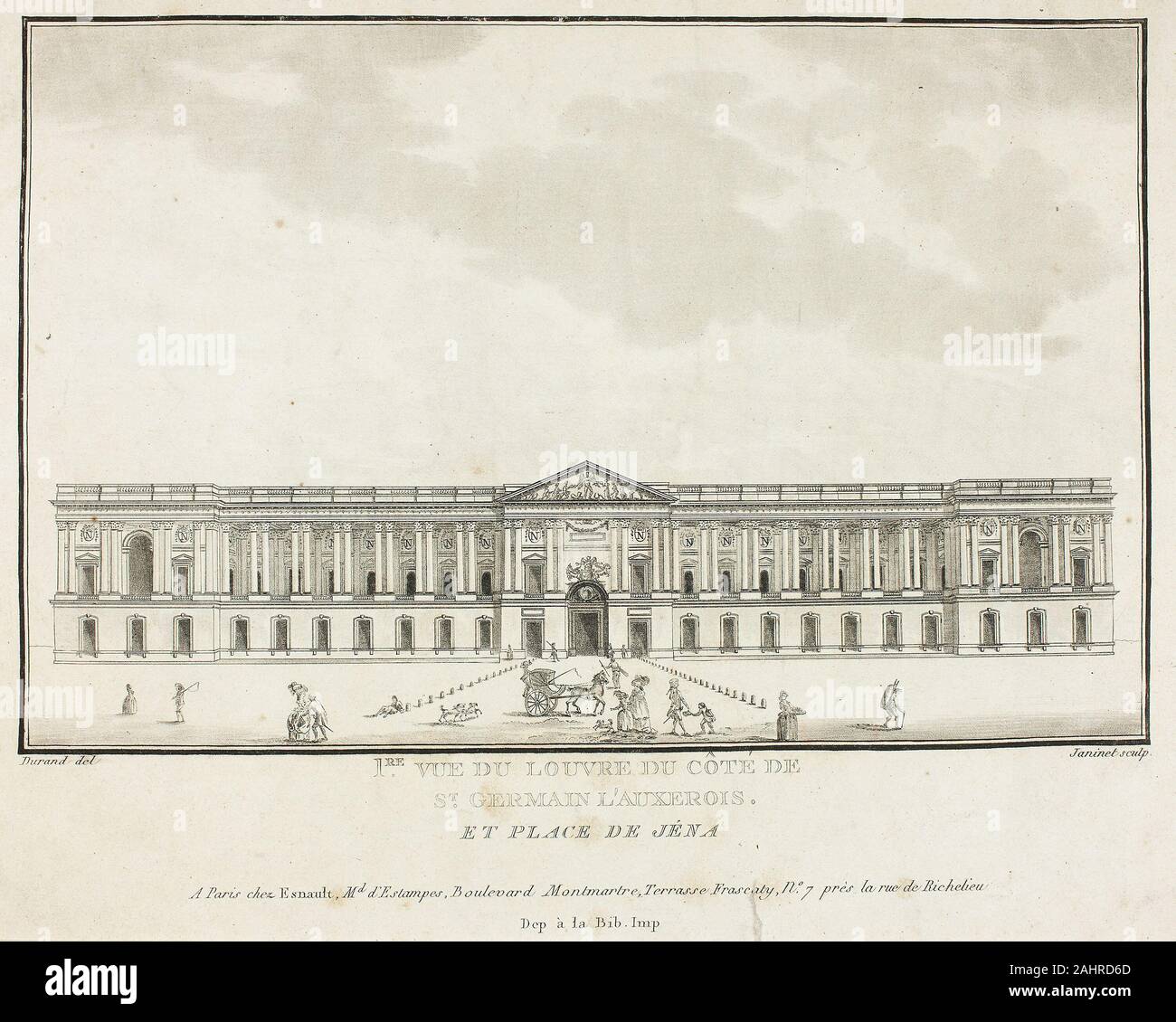 François Louis Français. Blick auf den Louvre von der Seite von St. Germain l'Auxerrois. 1834 - 1897. Frankreich. Aquatinta auf Papier Stockfoto