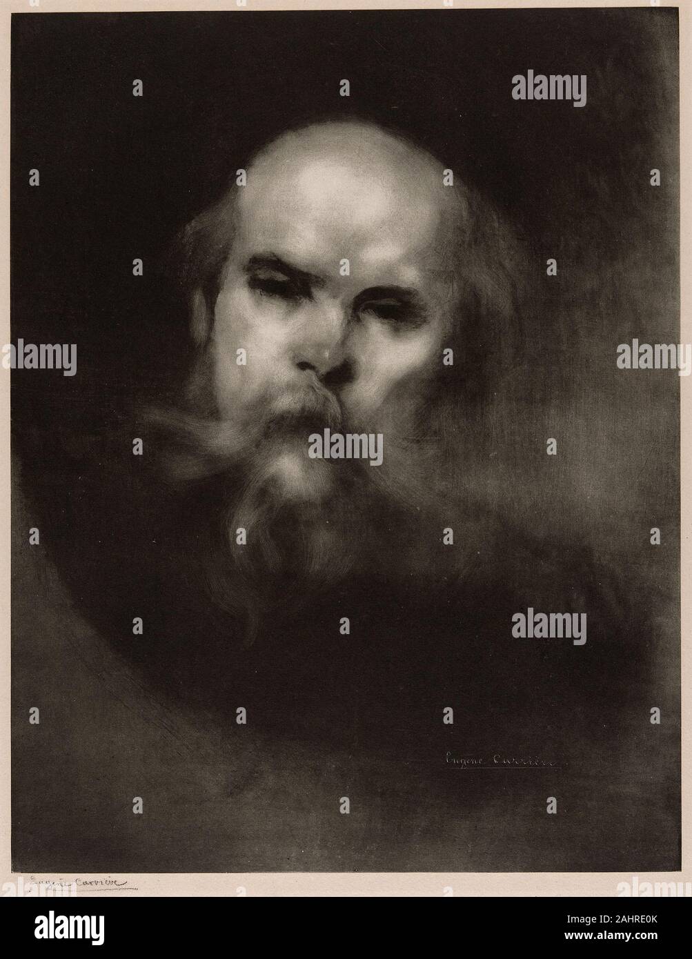 Eugène Carrière. Portrait von Paul Verlaine. 1896. Frankreich. Lithographie in Schwarz von zwei Steinen auf China Papier, legte sich auf Creme webte Papier (chine collé) Stockfoto