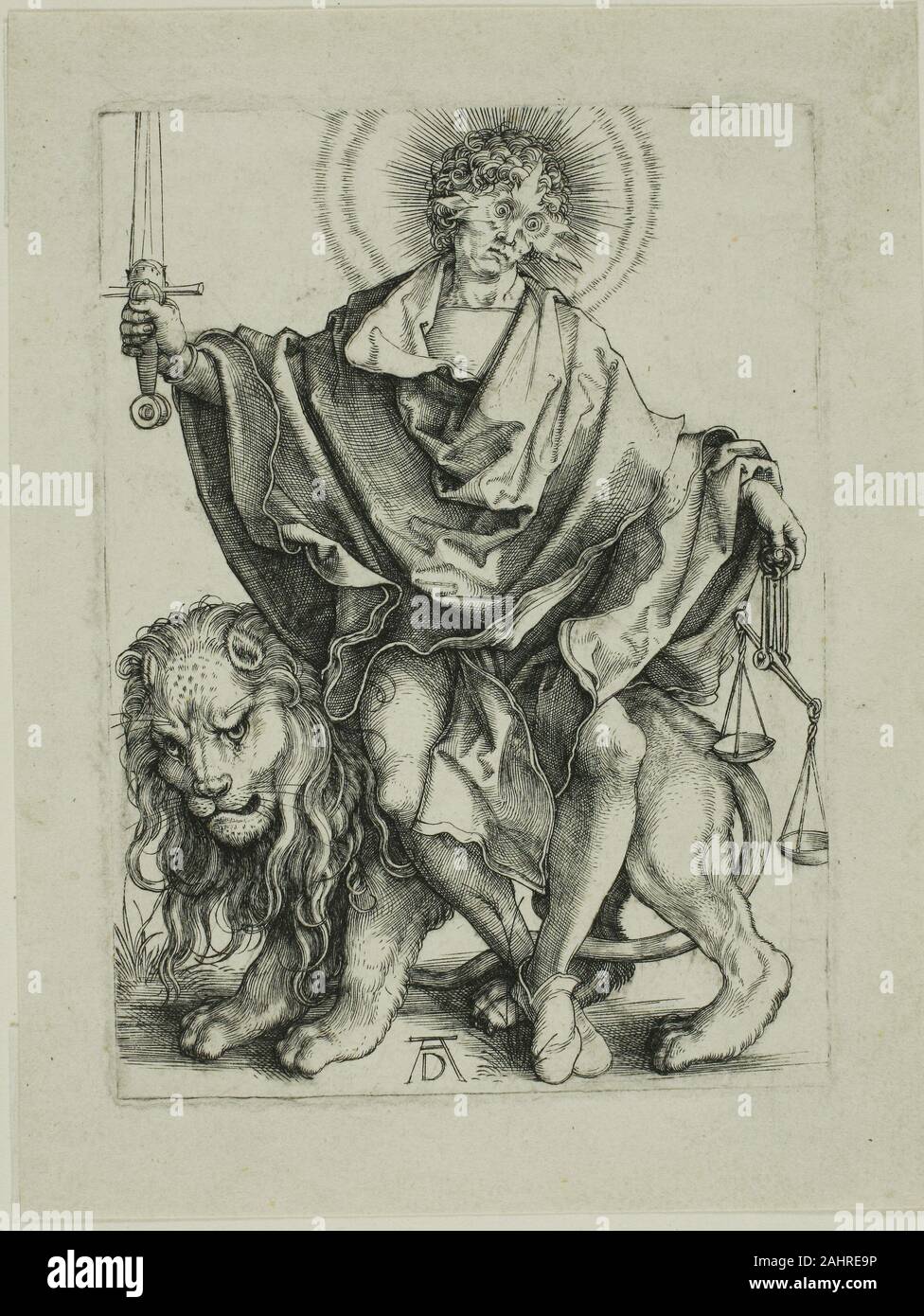 Albrecht Dürer. Sol Justitiae (der Richter). 1496 - 1506. Deutschland. Gravur in Schwarz auf weißem Papier Stockfoto