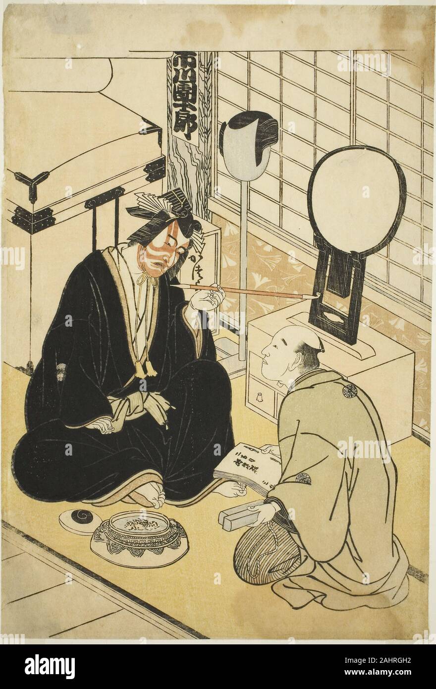 Shunsho Katsukawa. Der Schauspieler Ichikawa Danjuro V in seinem Ankleidezimmer. 1778 - 1788. Japan. Farbe holzschnitt; Oban Stockfoto