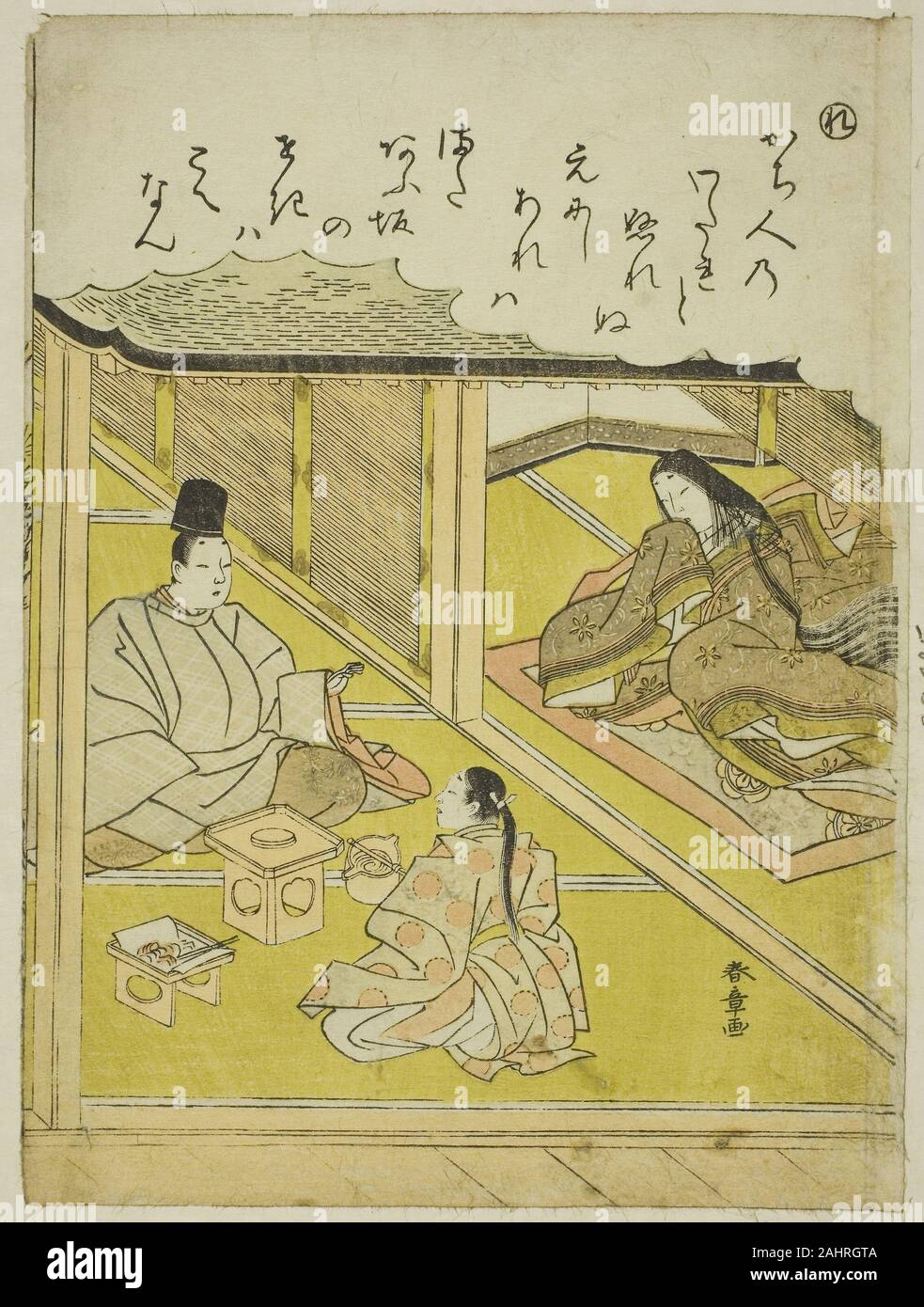 Shunsho Katsukawa. Re die imperiale Jäger, aus der serie Geschichten von Ise im modischen Brocade Bilder (Furyu nishiki-e Ise monogatari). 1767 - 1778. Japan. Farbe holzschnitt; Koban Stockfoto