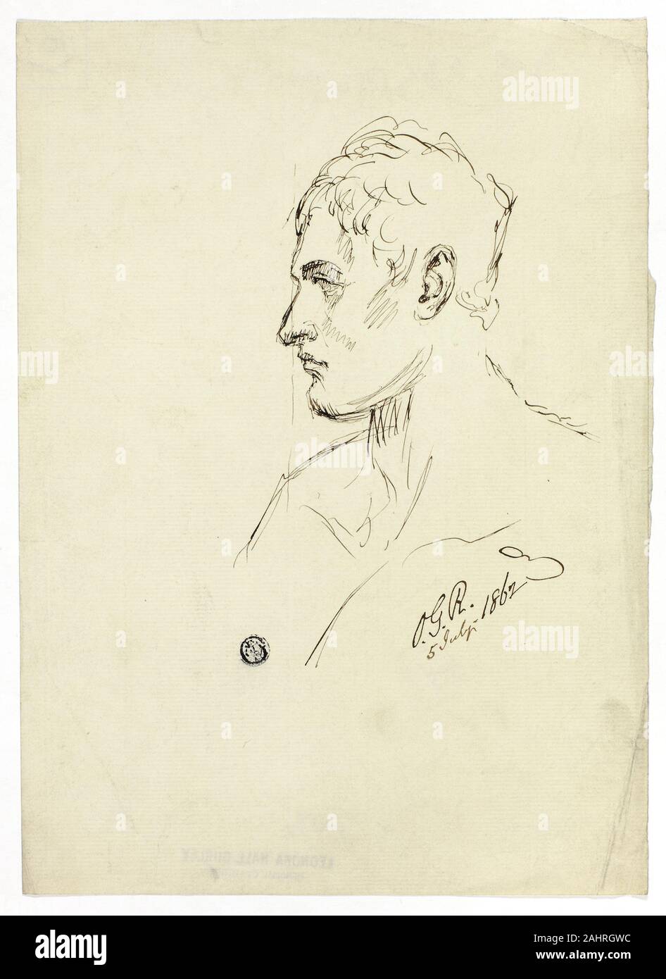Unbekannter Künstler. Büste von jungen Mann im Profil. 1800 - 1899. Vereinigtes Königreich. Pen und braune Tusche auf Elfenbein Bütten Stockfoto