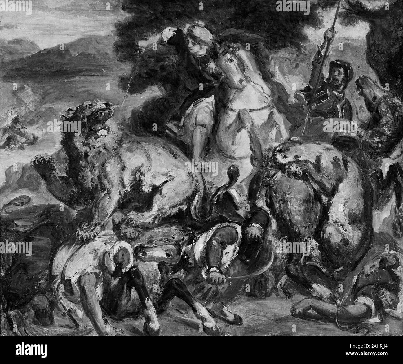 Pierre Andrieu. Die Löwenjagd. 1855. Frankreich. Öl auf Leinwand Stockfoto