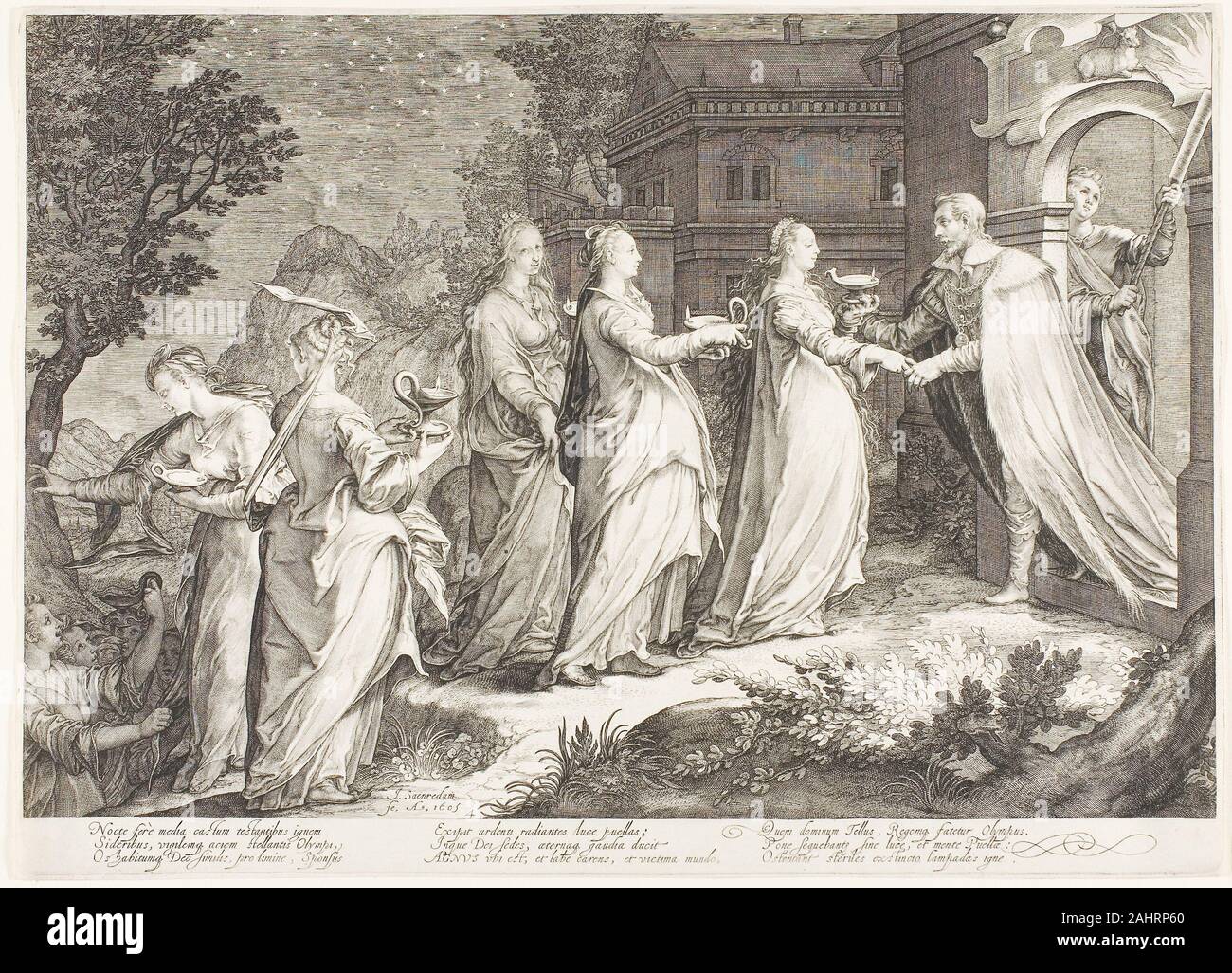 Jan Saenredam. Platte Vier, aus fünf klugen und fünf dummen Jungfrauen. 1606. Niederlande. Gravur auf Papier Stockfoto