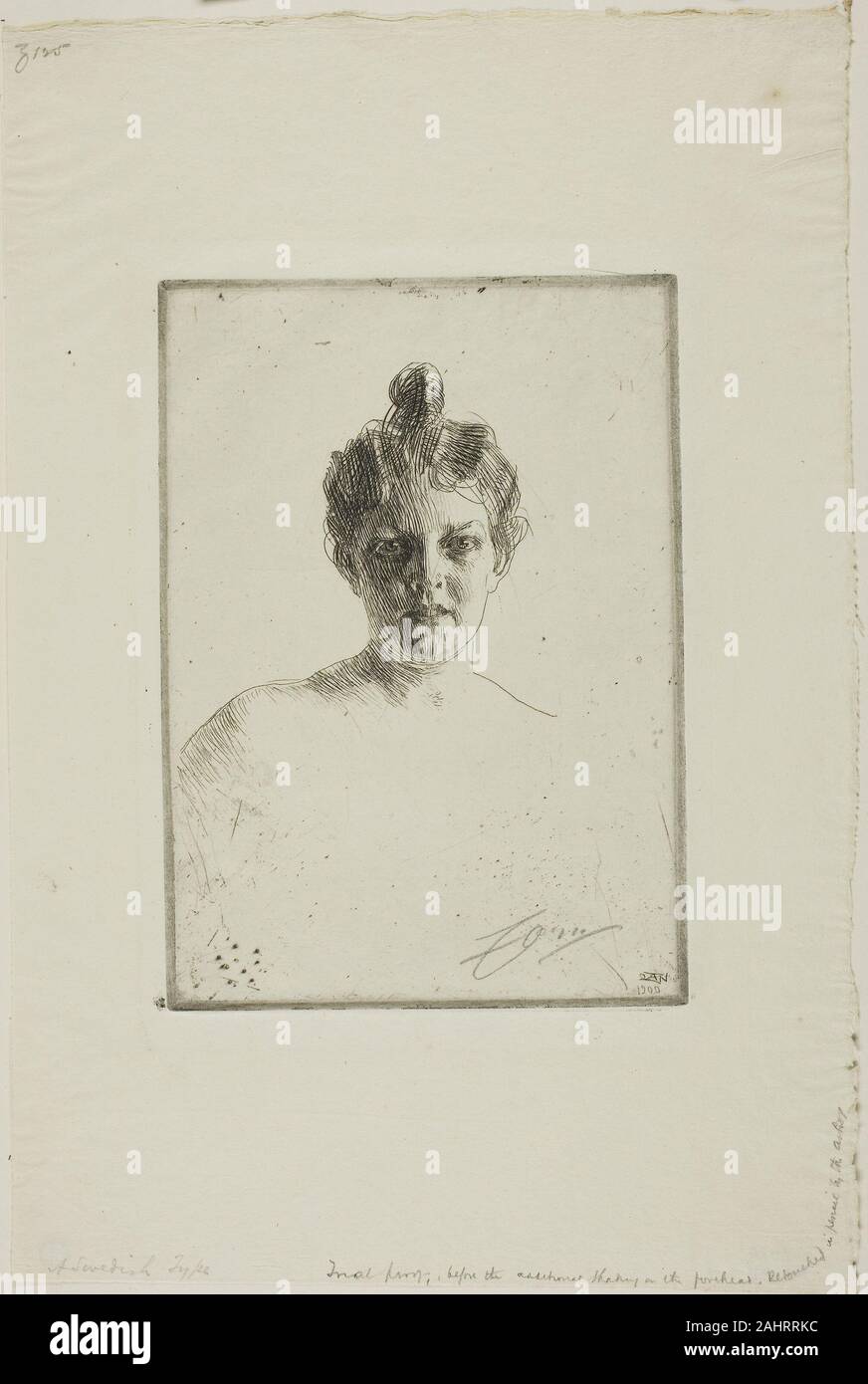 Anders Zorn. Frau Runeberg. 1900. Schweden. Radierung auf Elfenbein webte Papier Stockfoto