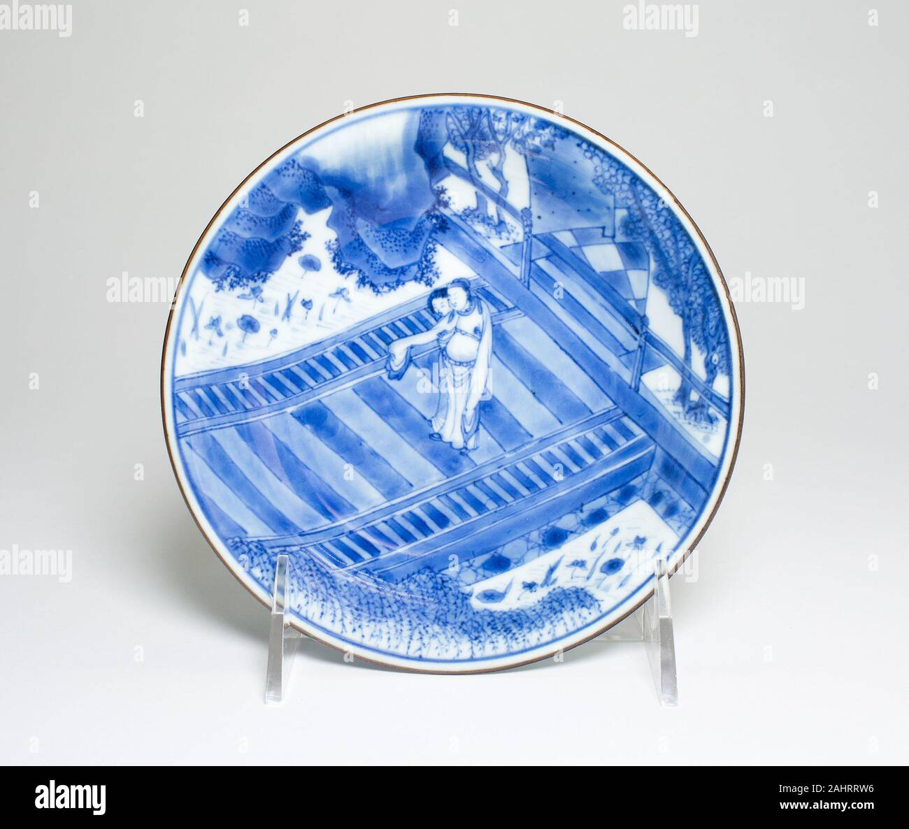 Schüssel mit Szene aus Romantik der westlichen Kammer. 1655 - 1665. China. Porzellan in unterglasur blau lackiert Stockfoto