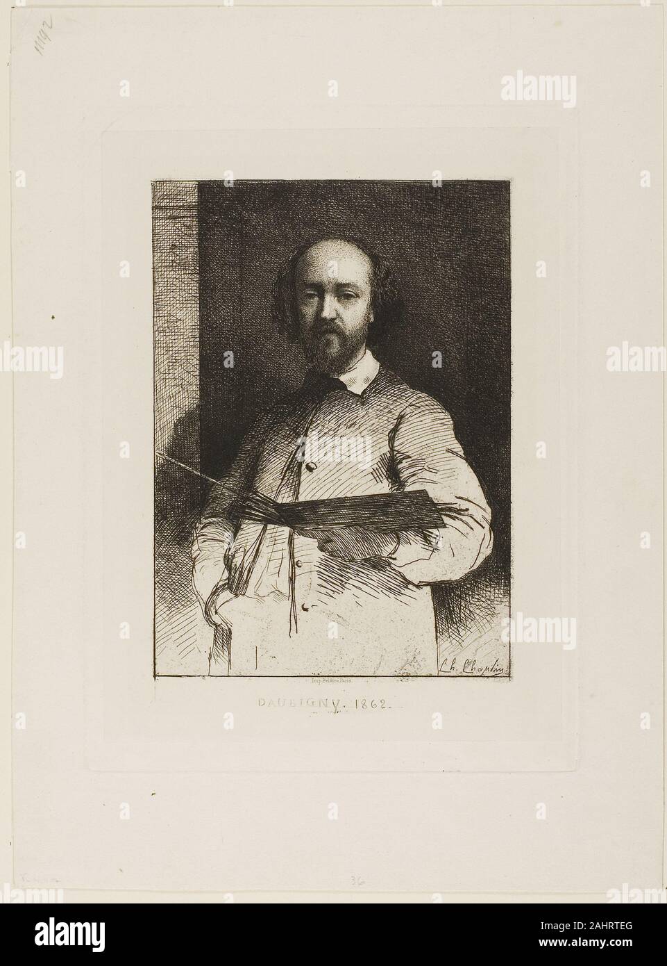 Charles Chaplin. Portrait von Daubigny. 1862. Frankreich. Radierung auf Elfenbein China Papier, legte sich auf Elfenbein webte Papier Stockfoto