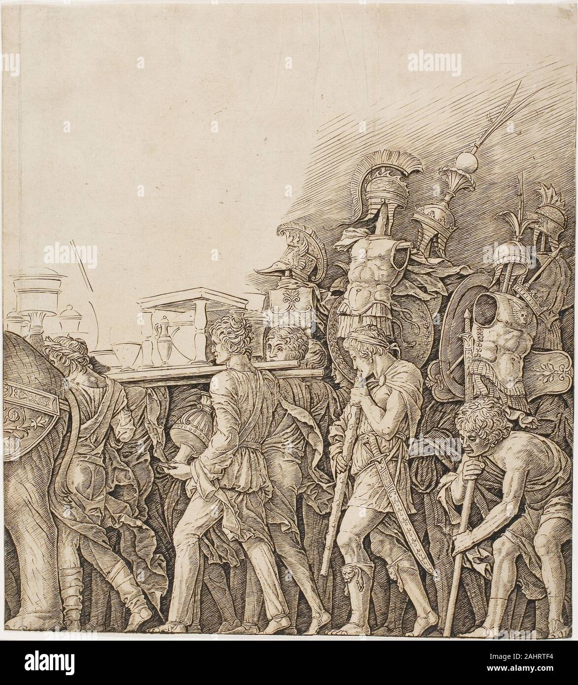 Schule von Andrea Mantegna. Triumph Caesars Soldaten Trophäen. 1490 - 1500. Italien. Gravur auf Papier Stockfoto