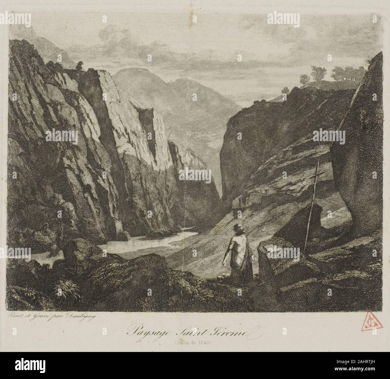 Charles François Daubigny. Der heilige Hieronymus. 1840. Frankreich. Radierung auf Elfenbein webte Papier Stockfoto