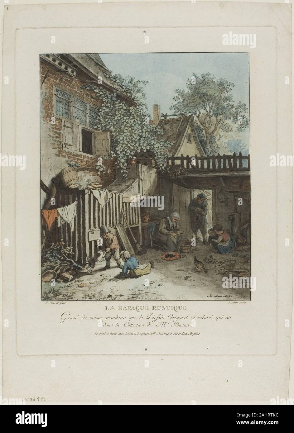 Jean François Janinet. Die urige Hütte. 1774. Frankreich. Radierung, und waschen Sie die Art und Weise, Farbe auf Papier Stockfoto