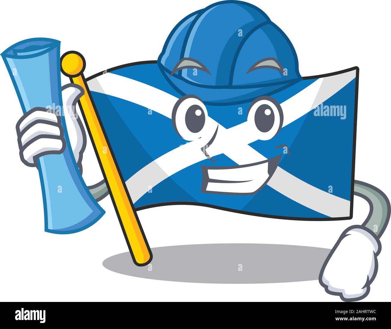 Freundliche Architekt Flagge Schottland Blättern mit Blue Prints und blauen Helm Stock Vektor