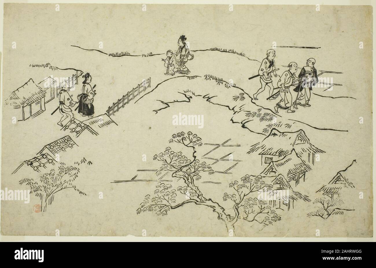 Hishikawa Moronobu. Dämon Hill, aus der serie Das Aussehen von Yoshiwara (Yoshiwara keine Tei). 1676 - 1689. Japan. Holzschnitt, Oban, sumizuri-e Stockfoto