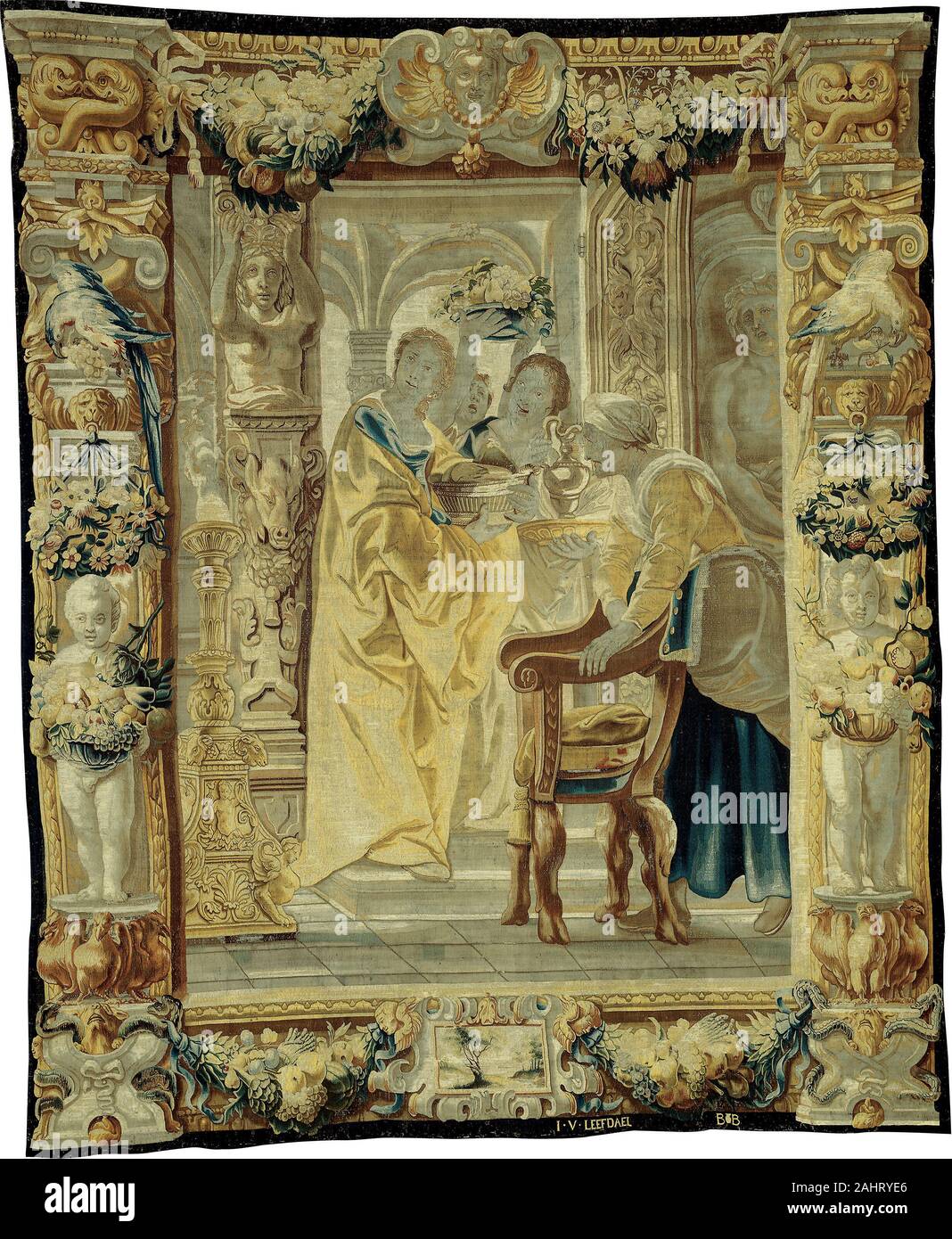 Jan van Leefdael (Hersteller). Tapestry (vier Diener). 1640 - 1660. Flandern. Wolle und Seide, Schlitz und doppelte Verriegelung Gobelin-webart Stockfoto