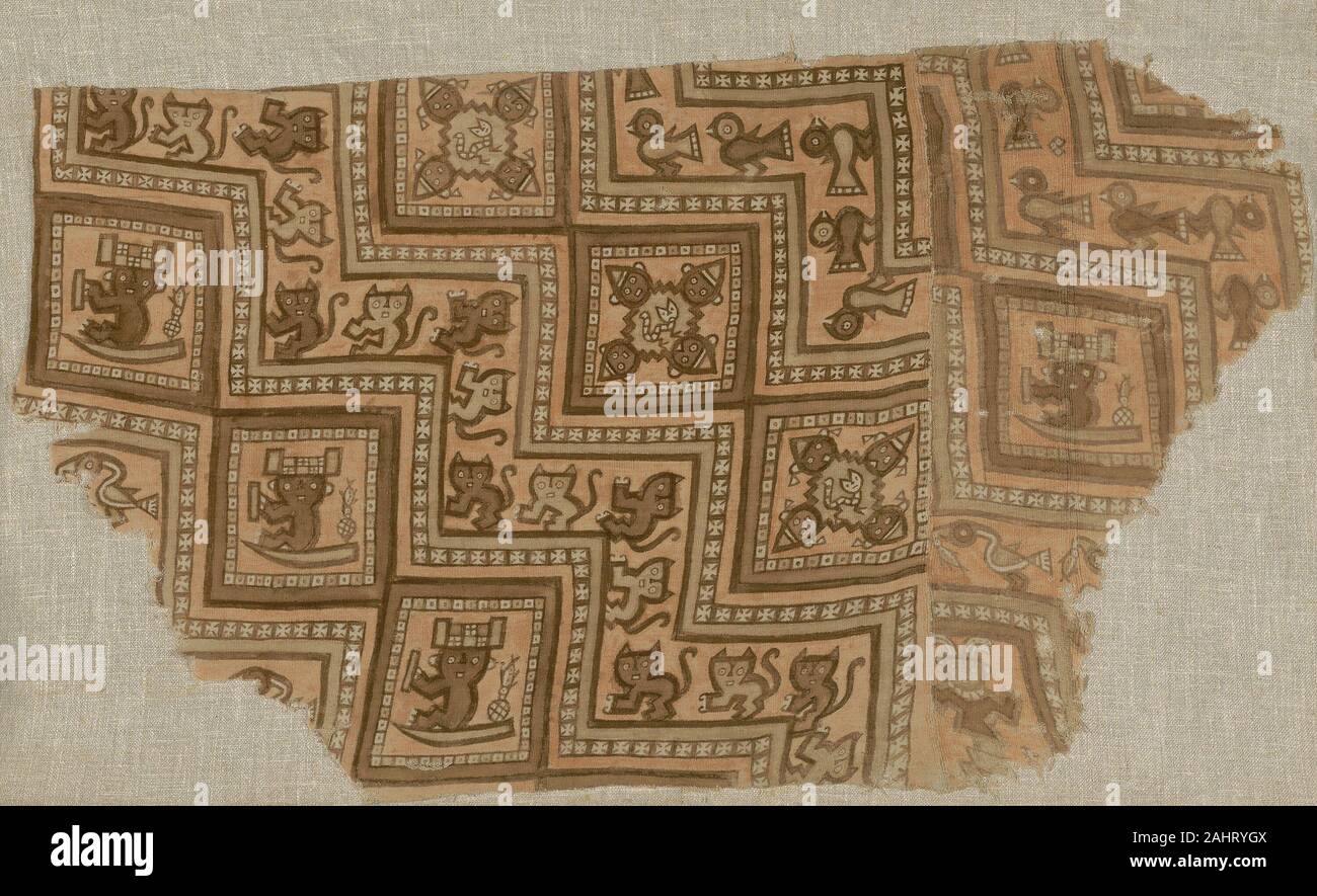 Chancay. Fragment. 1000 - 1476. Peru. Baumwolle, in Leinwandbindung; bemalte Stockfoto