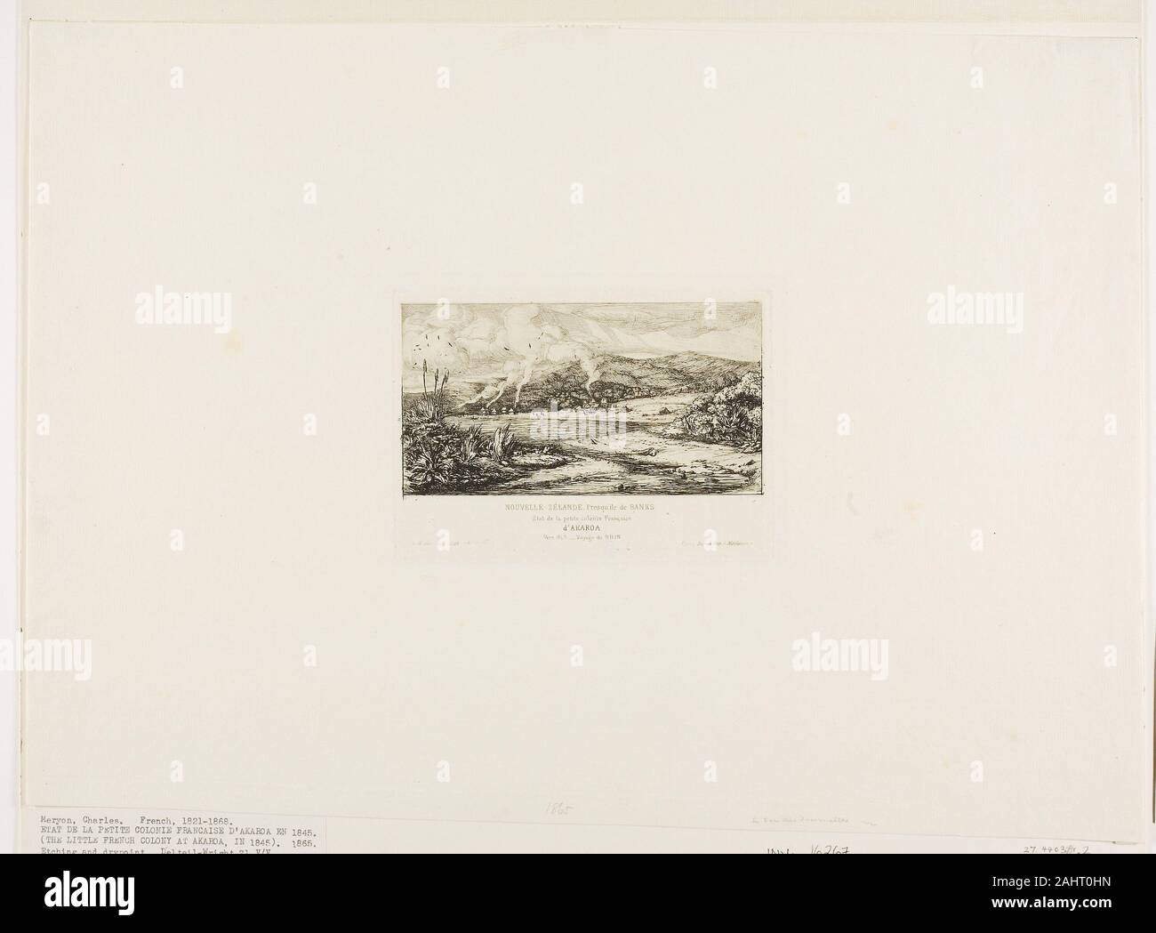 Charles Meryon. Die Kleine französische Kolonie in Akaroa, 1845. 1865. Frankreich. Radierung auf Elfenbein Bütten Stockfoto