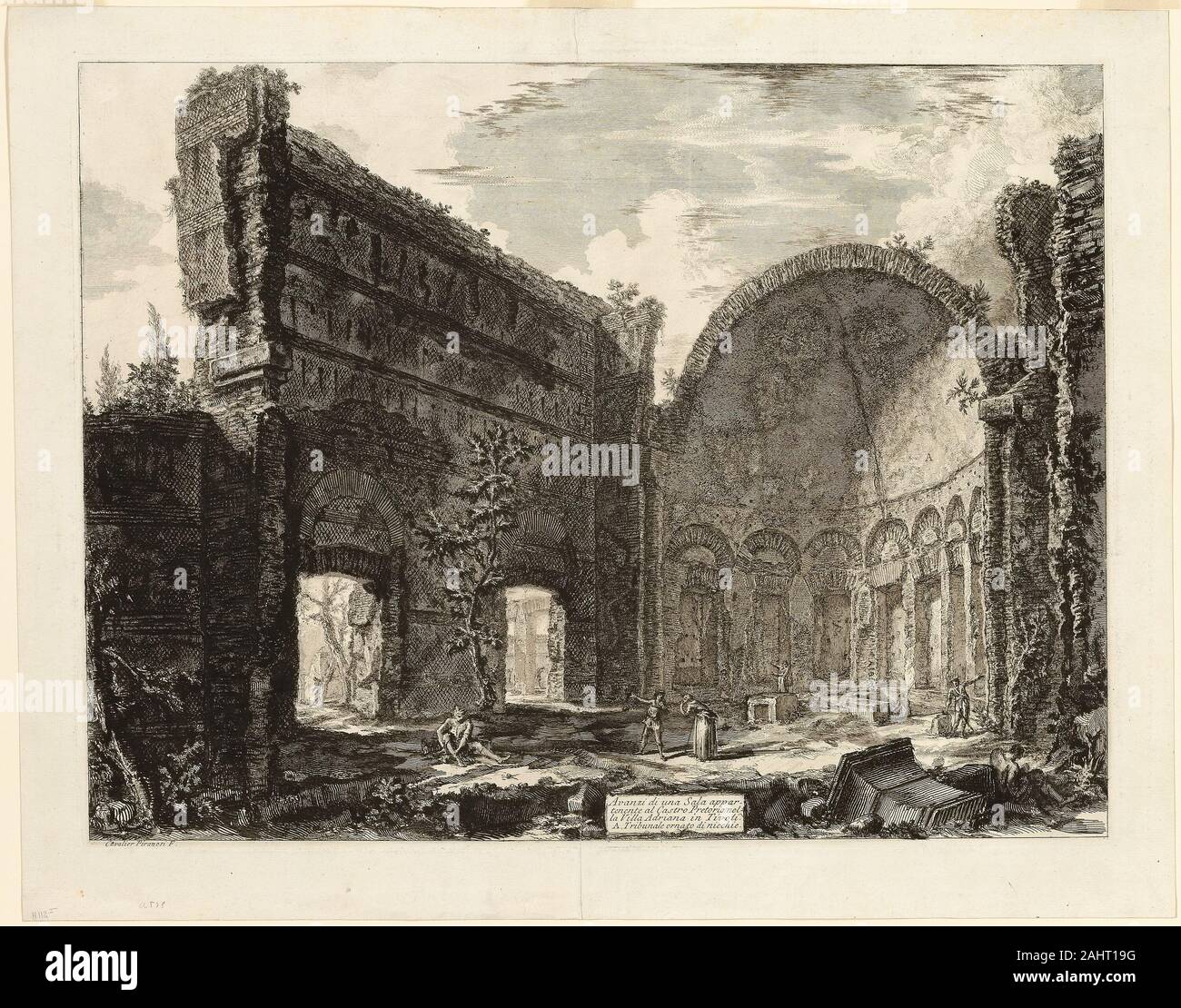 Giovanni Battista Piranesi. Bleibt der ein Zimmer vom Praetorian Fort an die Hadriansvilla, Tivoli, aus Blick auf Rom. 1774. Italien. Radierung auf schwerem Elfenbein Bütten In diesem Druckjob von Piranesi's Söhne veröffentlicht, der Künstler die Überreste des römischen Kaisers Hadrian 2. Jahrhunderts Villa im Tivoli dargestellt, in der Nähe von Rom. Von Piranesi als Zimmer, die in der Kaserne der Prätorianergarde, die so genannte Halle der Philosophen ist jetzt gedacht, um eine Bibliothek zu wurden für wichtige Tagungen des Rates verwendet werden beschrieben. Die Apsis Kammer wurde ursprünglich mit lila Porphyr Stein verziert, ein Kaff Stockfoto