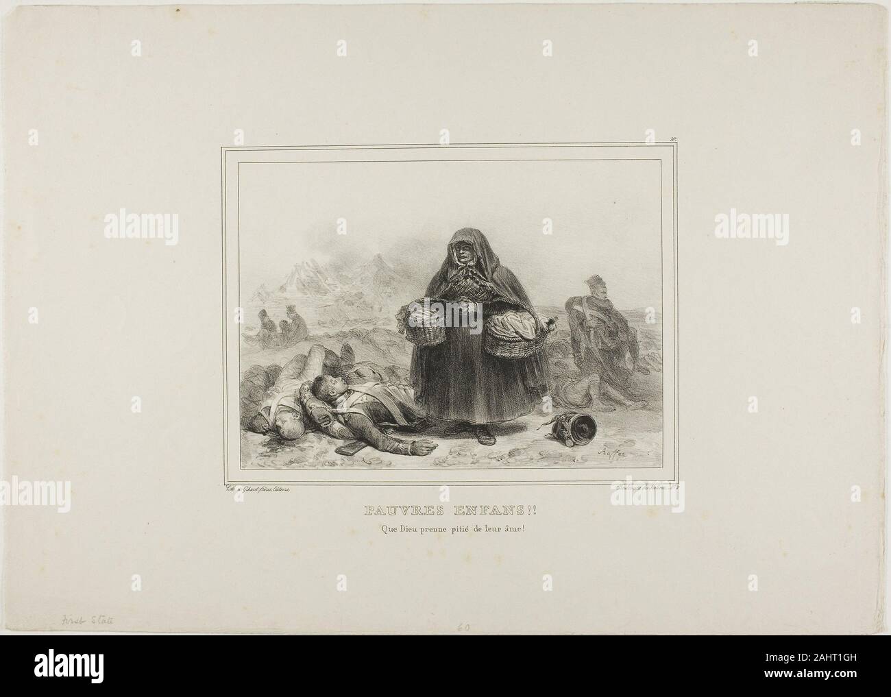 Denis Auguste Marie Raffet. Arme Kinder!! Möge Gott Erbarmen mit ihren Seelen!. 1834. Frankreich. Lithographie in Schwarz auf Elfenbein webte Papier Stockfoto