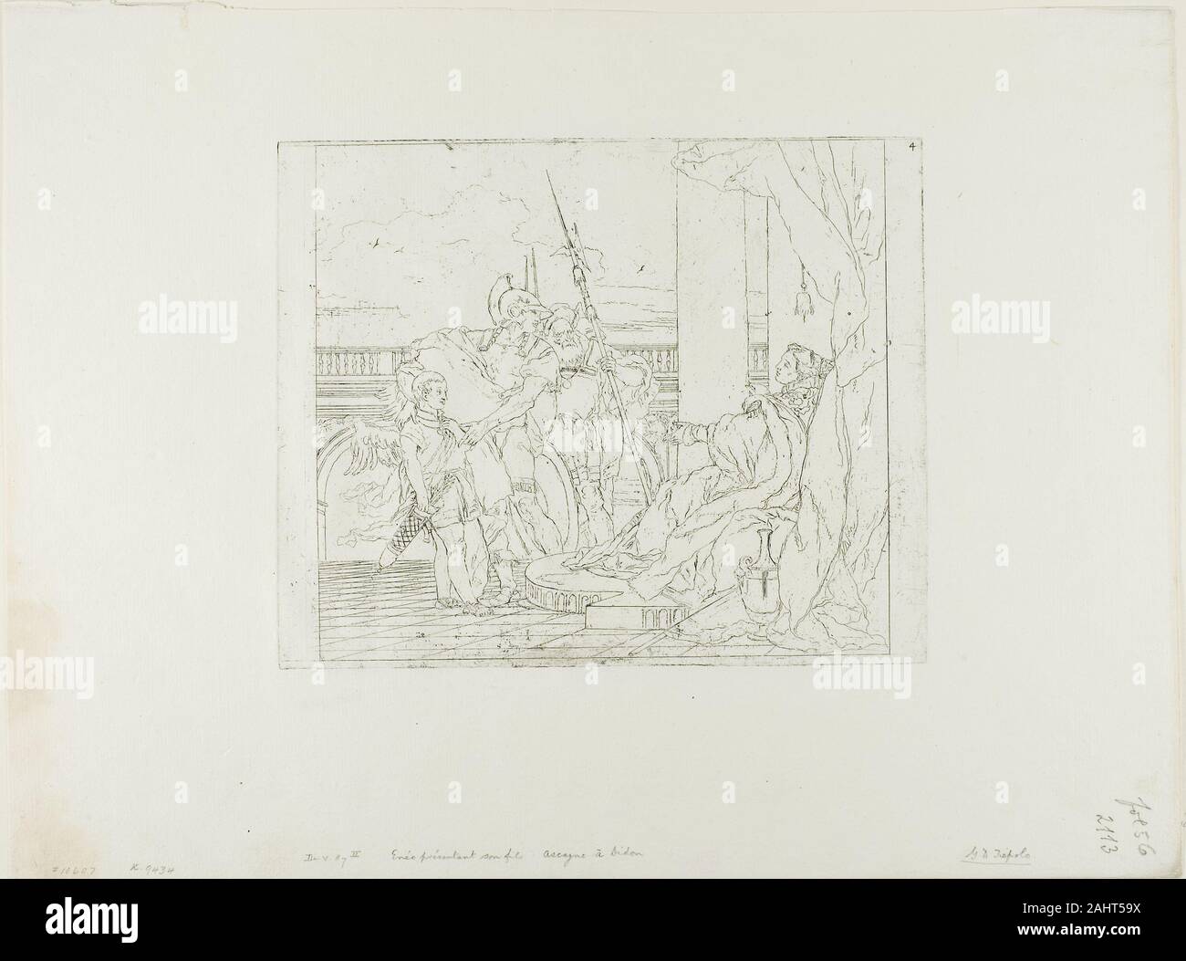 Giovanni Domenico Tiepolo. Aeneas stellt seinen Sohn Ascanius zu Dido. 1757-1804. Italien. Radierung auf Papier Stockfoto