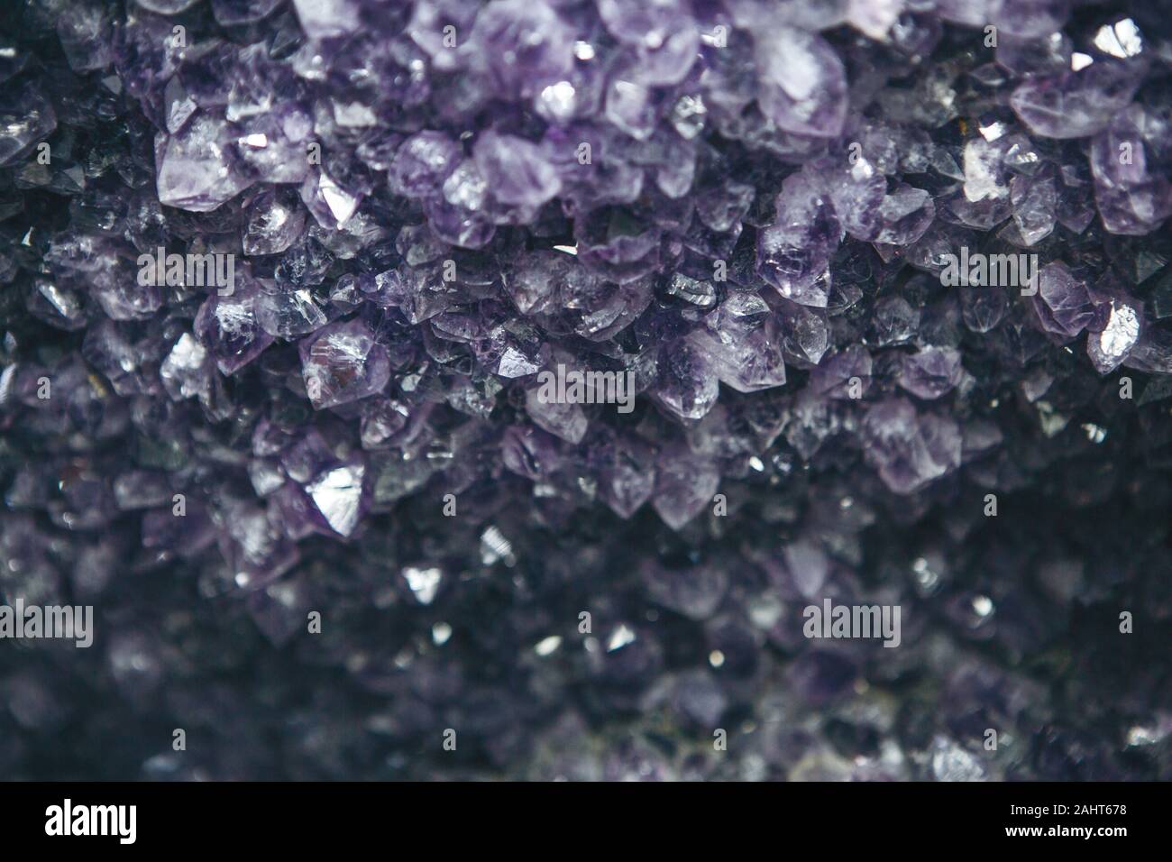 Close-up oder Makro einer lila oder violett Mineralien amethyst Druse Stockfoto