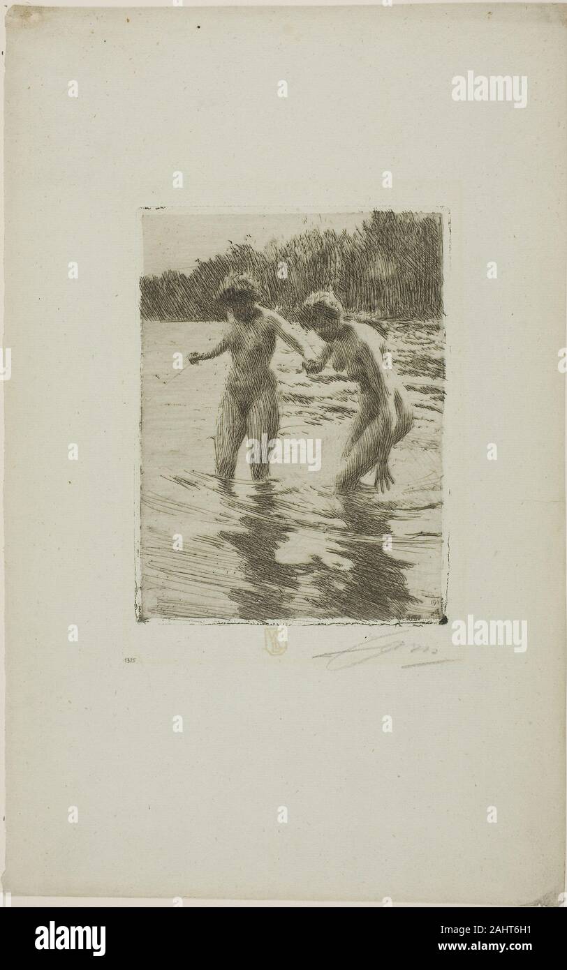Anders Zorn. Zwei Badenden. 1910. Schweden. Ätzung auf Off-white Bütten Stockfoto