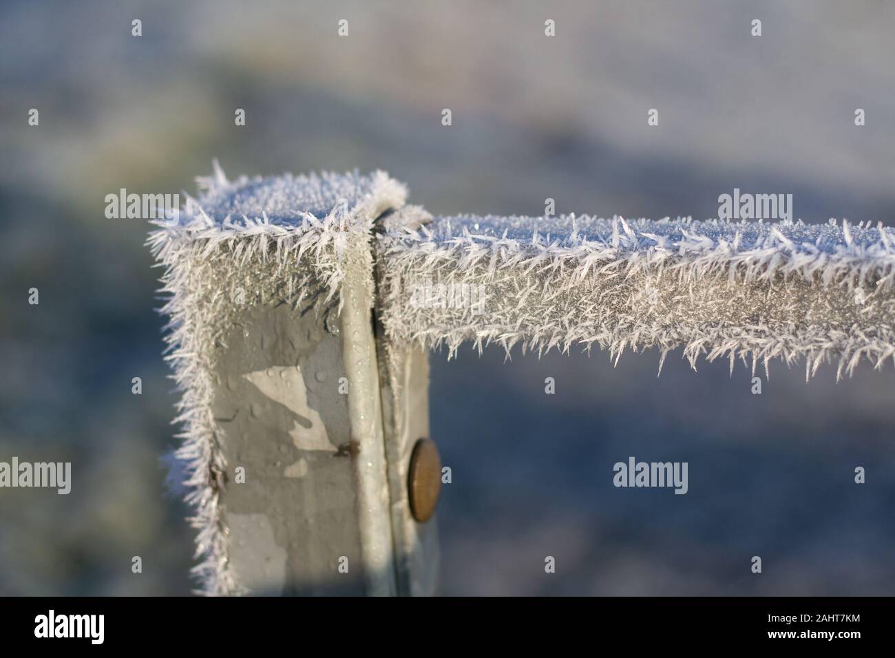 Frost auf Pfosten Stockfoto