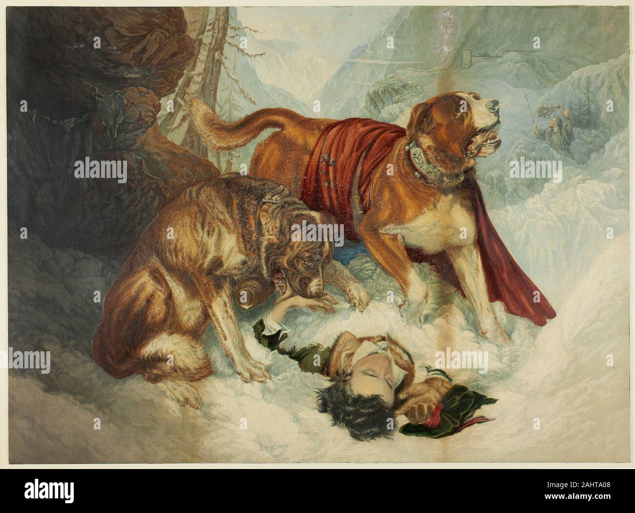 George Baxter. Die Hunde von St. Bernard. 1824 - 1867. England. Stahlstich gefärbt mit Holzblöcken auf Papier Stockfoto