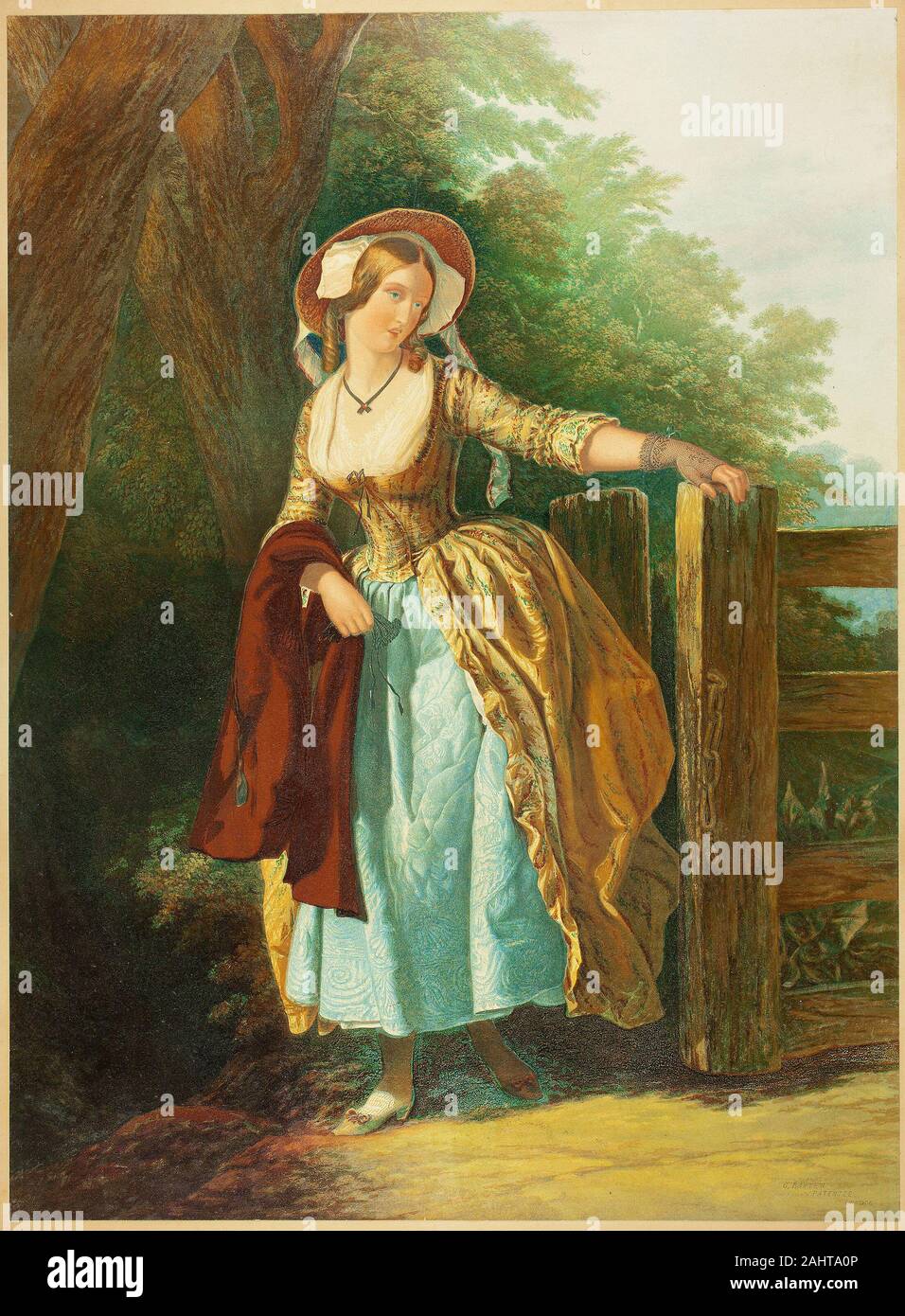 George Baxter. Der Abschied (ohne Mann und Kasten). 1858. England. Stahlstich gefärbt mit Holzblöcken, auf Papier Stockfoto