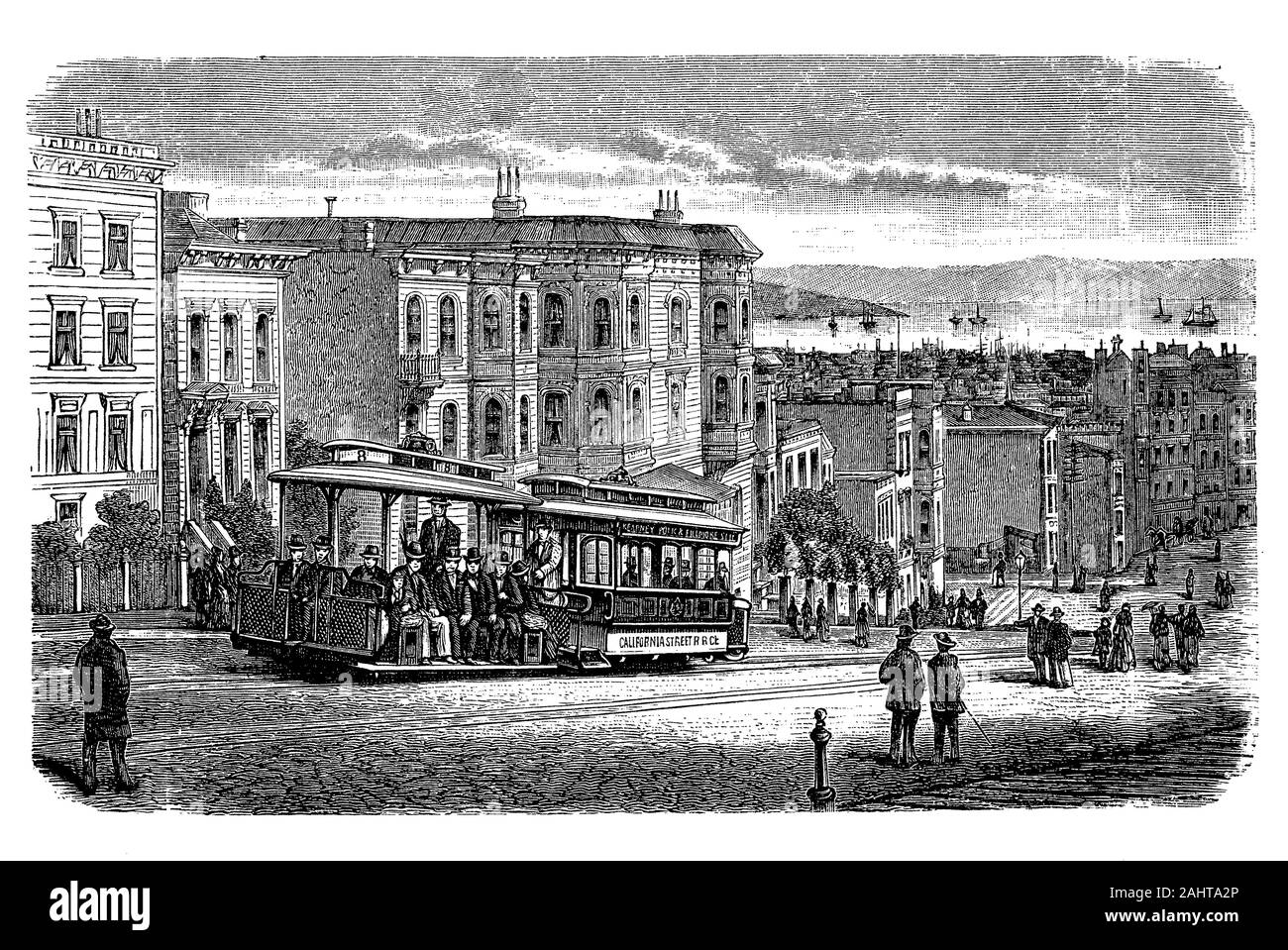 San Francisco Cable Car System, städtische Verkehrsmittel in San Francisco mit 23 Zeilen am Ende des 19. Jahrhunderts. Stockfoto