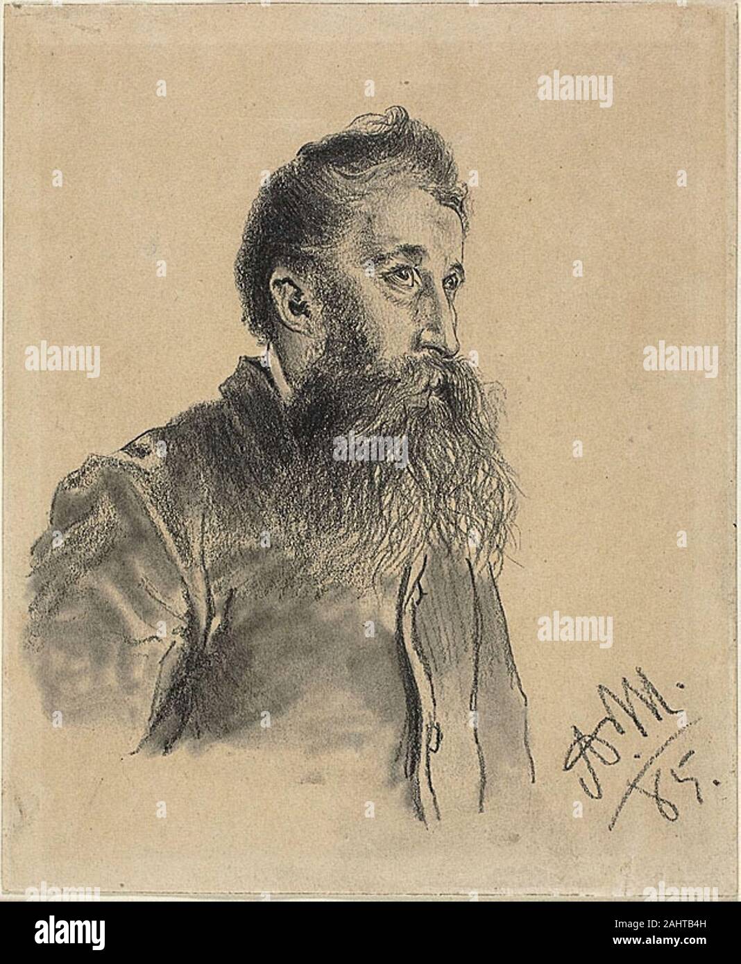 Adolph Friedrich Erdmann von Menzel. Portrait eines bärtigen Mannes. 1885 - 1905. Deutschland. Graphit mit stumping auf Tan webte Papier Stockfoto