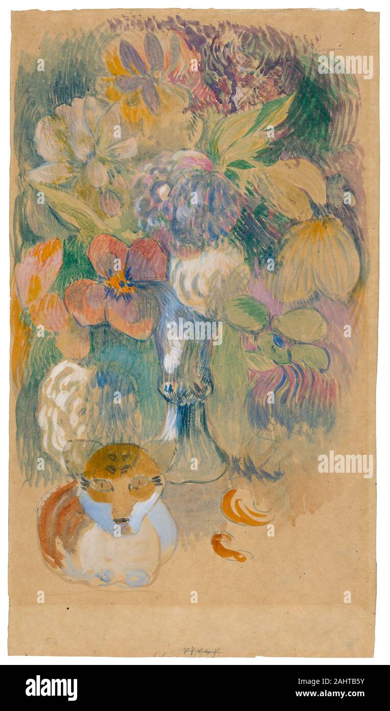Paul Gauguin. Stillleben mit Cat. 1894 - 1903. Frankreich. Aquarell auf Bütten, creme, creme Japanisches Papier festgelegt Stockfoto