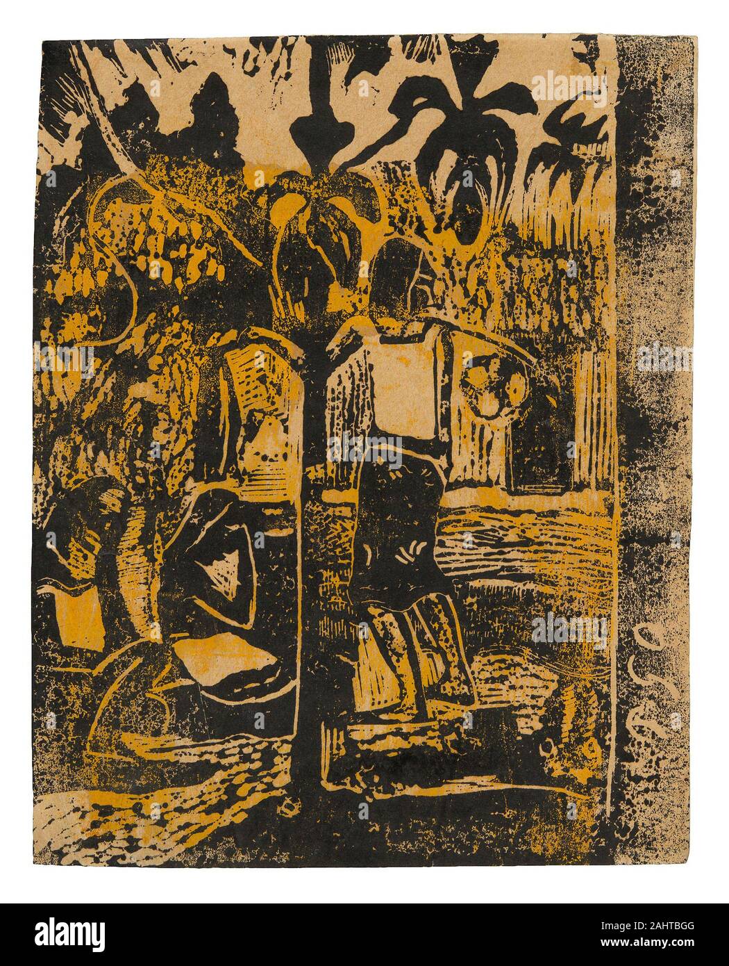 Paul Gauguin. Noa Noa (Duft). 1894 - 1895. Frankreich. Holz-Block schwarz drucken Tinte, über Lösungsmittel verdünnt und selektiv angewendet Ockergelb Tinte, auf Creme webte Papier Stockfoto