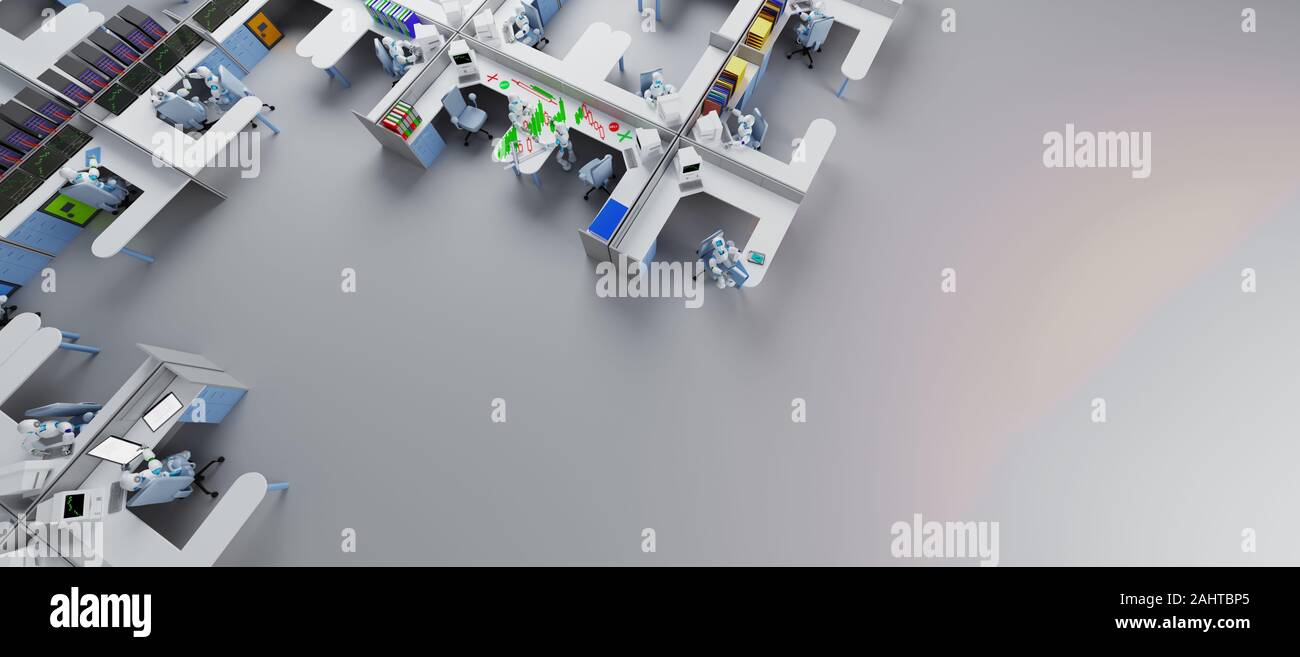 Roboter, die im Büro mit mehreren zusätzliche Elemente und freie Seite. Stockfoto