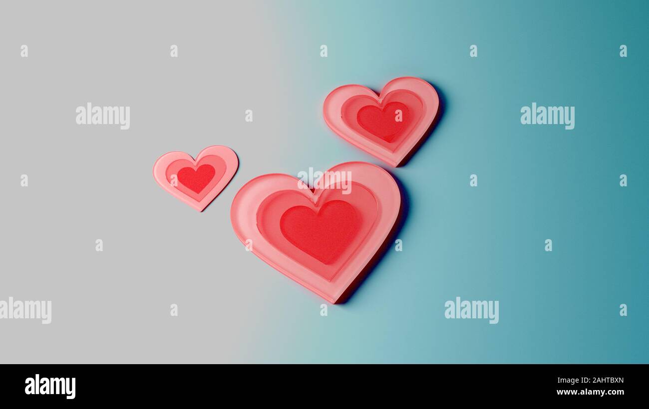 Drei Herzen Symbole auf einem kalten Boden. Stockfoto