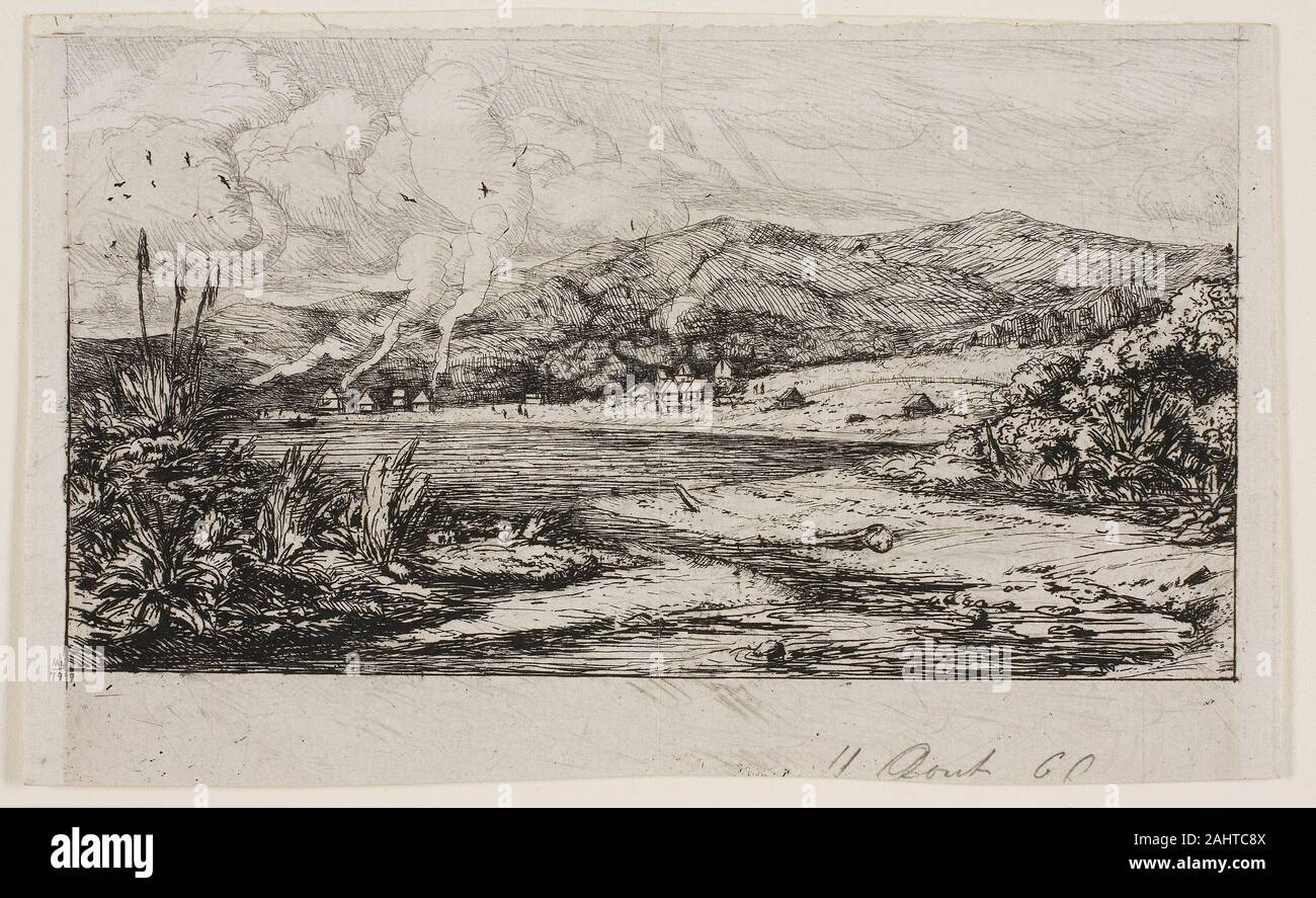 Charles Meryon. Die Kleine französische Kolonie in Akaroa, 1845. 1865. Frankreich. Ätzen und Kaltnadel, mit Graphit Zugänge im Himmel grau Elfenbein Bütten Stockfoto