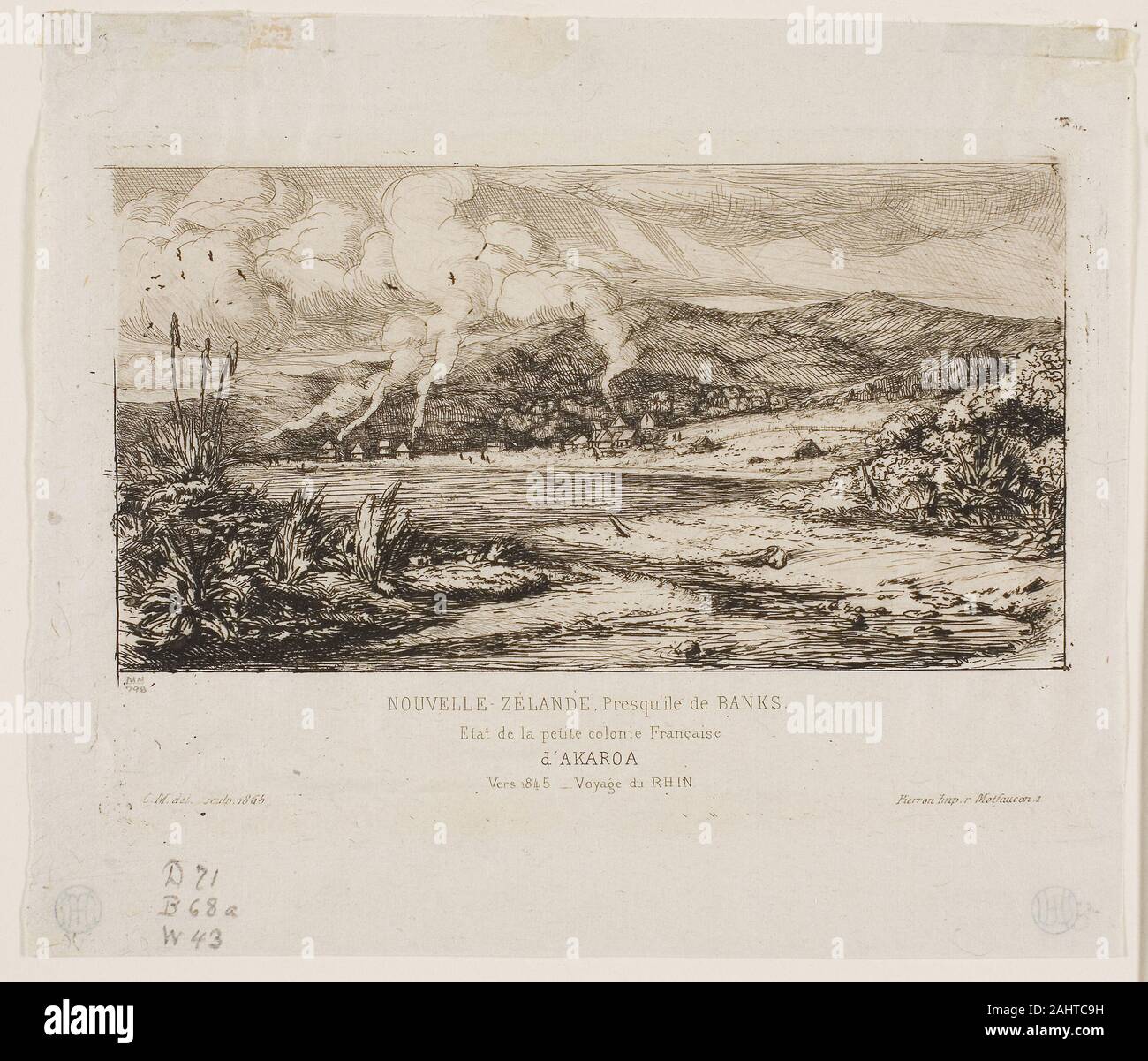 Charles Meryon. Die Kleine französische Kolonie in Akaroa, 1845. 1865. Frankreich. Ätzung auf grau Elfenbein Bütten Stockfoto
