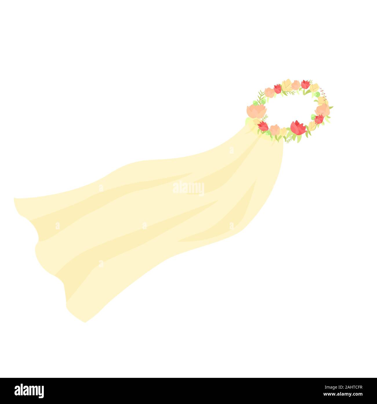 Vektorgrafik Abbildung: hochzeit Bridal Veil mit blume Krone Kranz Stock Vektor