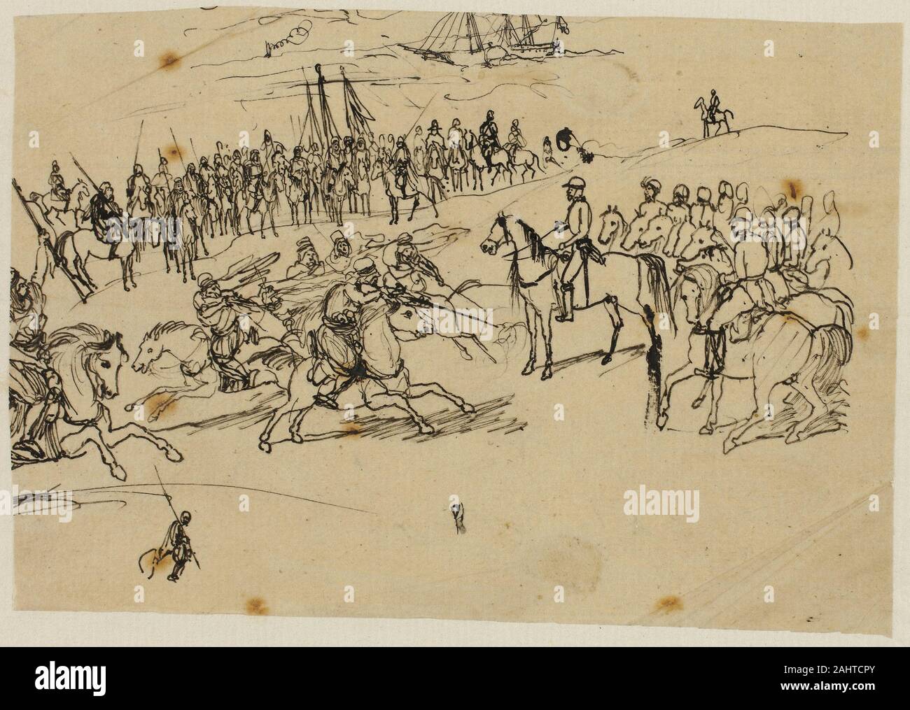 Rodolphe Bresdin. Arabian Fantasy. 1845 - 1885. Frankreich. Feder und Tinte schwarz, tan Pauspapier, festgelegt auf Elfenbein Bütten Stockfoto