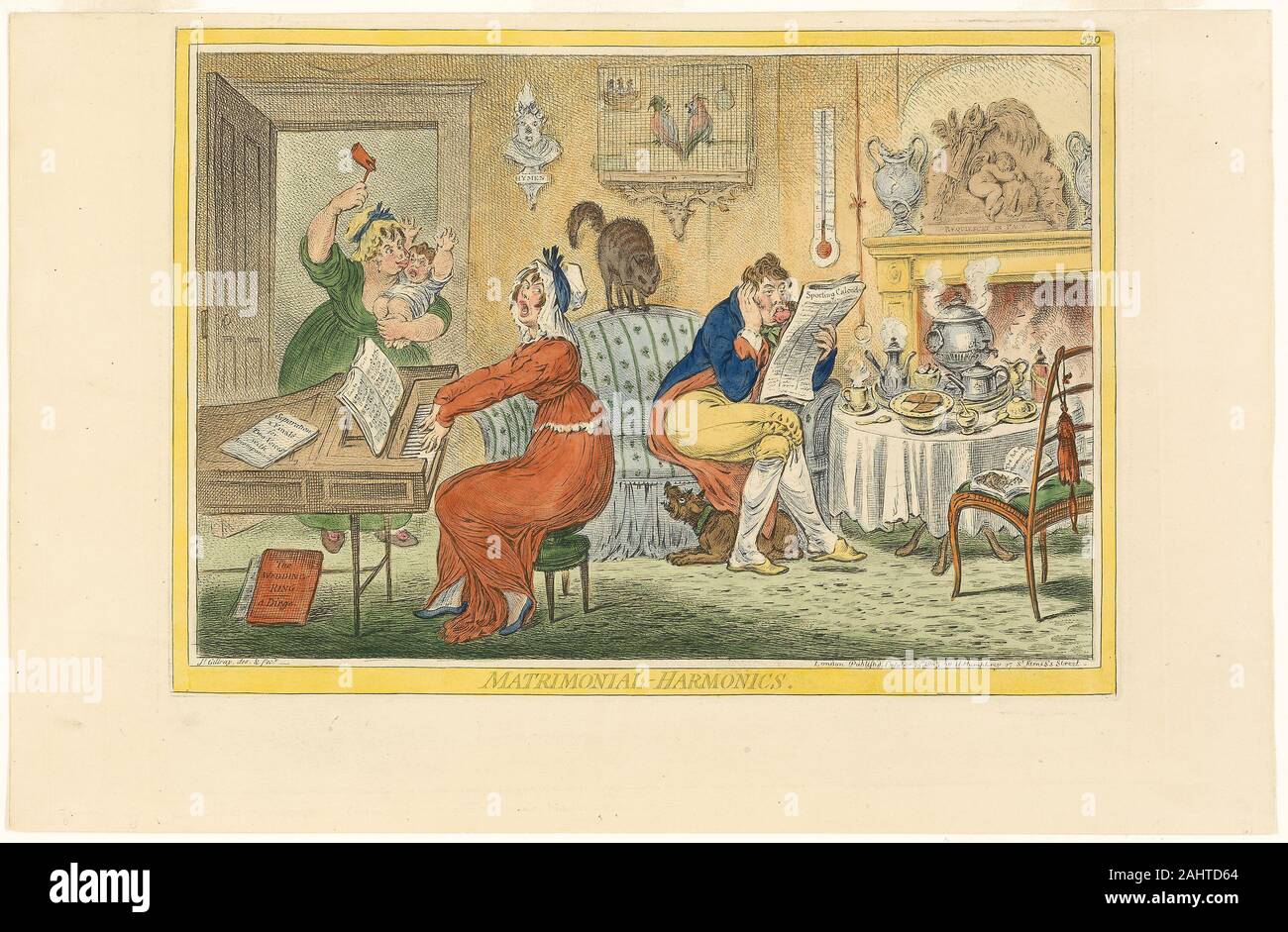 James Gillray. Matrimonial Oberschwingungen (Recto). 1805. England. Handcolorierte Radierung auf Papier Stockfoto