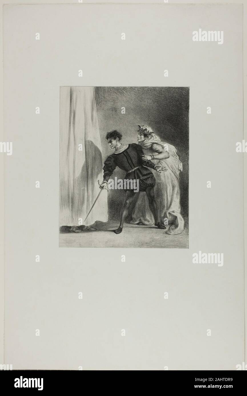 Eugène Delacroix. Die Ermordung des Polonius. 1835 - 1843. Frankreich. Lithographie in Schwarz auf Weiß China Papier auf weißem Papier webten festgelegt Stockfoto