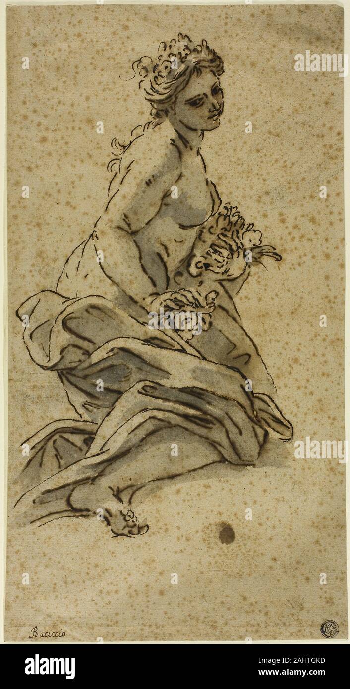 Giovanni Battista Gaulli. Flora. 1660 - 1709. Italien. Stift und eisengallustinte Tinte, mit Pinsel und Blau waschen, grau braun Bütten Stockfoto