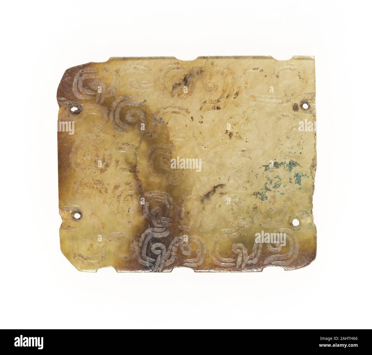 Plakette mit verketteten Schriftrollen. 700 v. Chr. - 600 v. Chr.. China. Jade Stockfoto